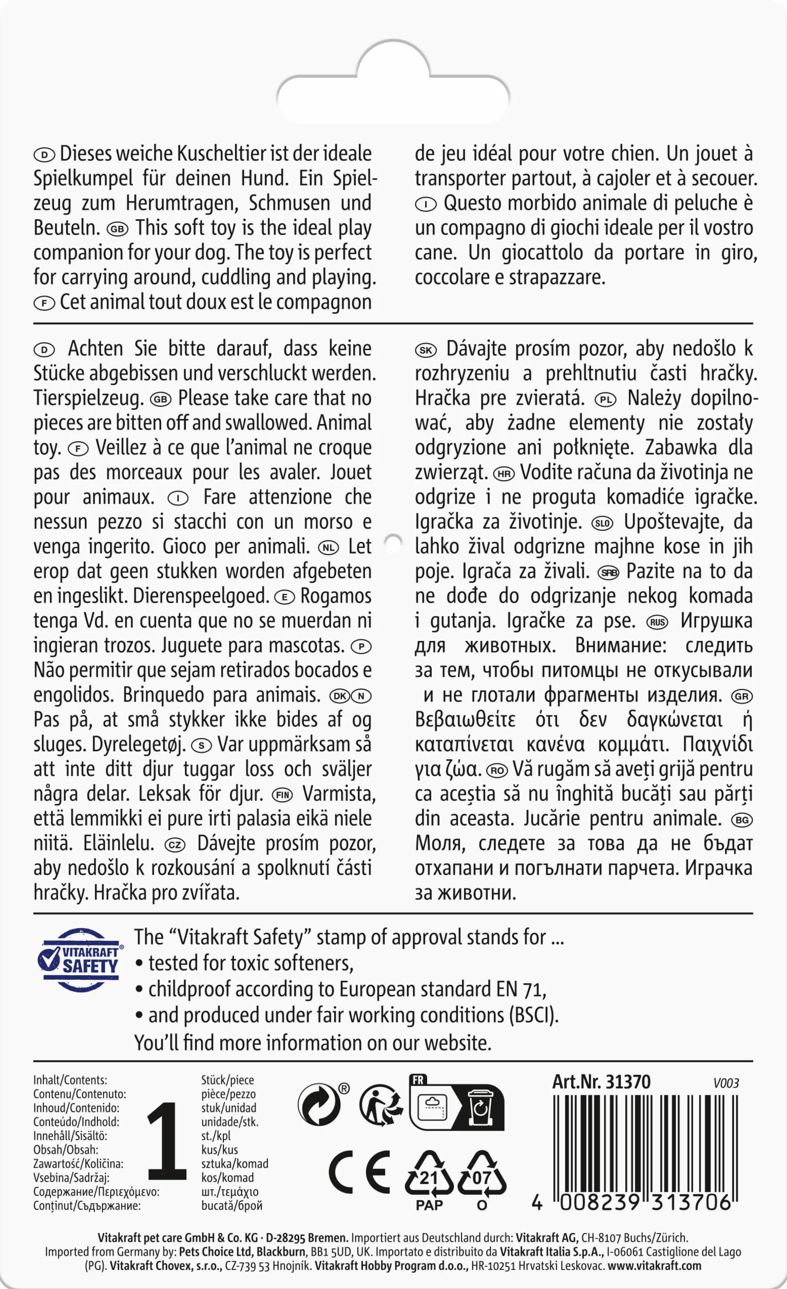 Vitakraft Zabawka dla psa słoń pluszowa