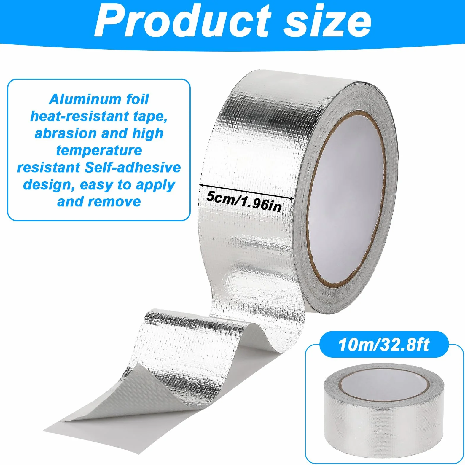 Samoprzylepna taśma aluminiowa 5 cm x 20 m, taśma chroniąca przed wysoką temperaturą, z folii aluminiowej, taśma odbijająca ciepło, taśma termiczna odporna na wysokie temperatury, taśma tłumiąca