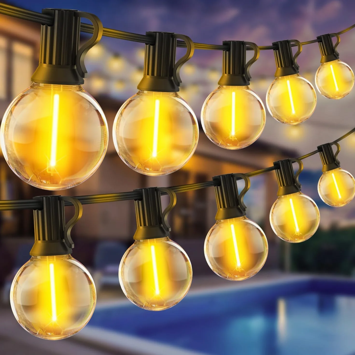 Koboko łańcuch świetlny LED na zewnątrz, 2,5 m, 10 diod LED, przezroczyste żarówki, łańcuch świetlny zasilan z baterii, ciepła biel, kuliste żarówki, łańcuch świetlny do ogrodu, tarasy, balkon, wesele