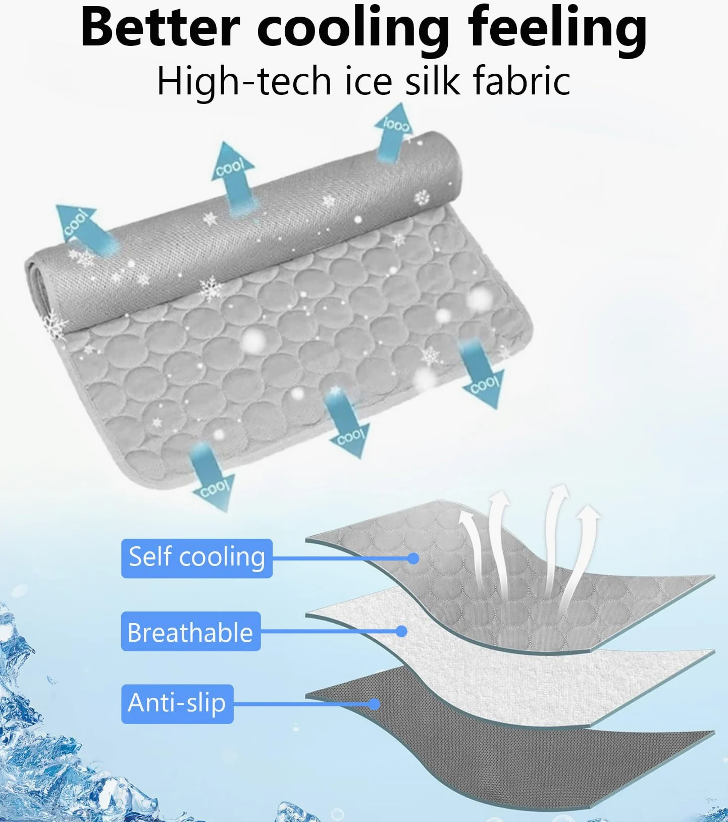 Mata chłodząca dla psa, mata chłodząca dla psów i kotów, mata samochłodząca, poduszka chłodząca dla dużych psów, małych psów, nadaje się do prania, mata dla zwierząt domowych, szara, 70 x