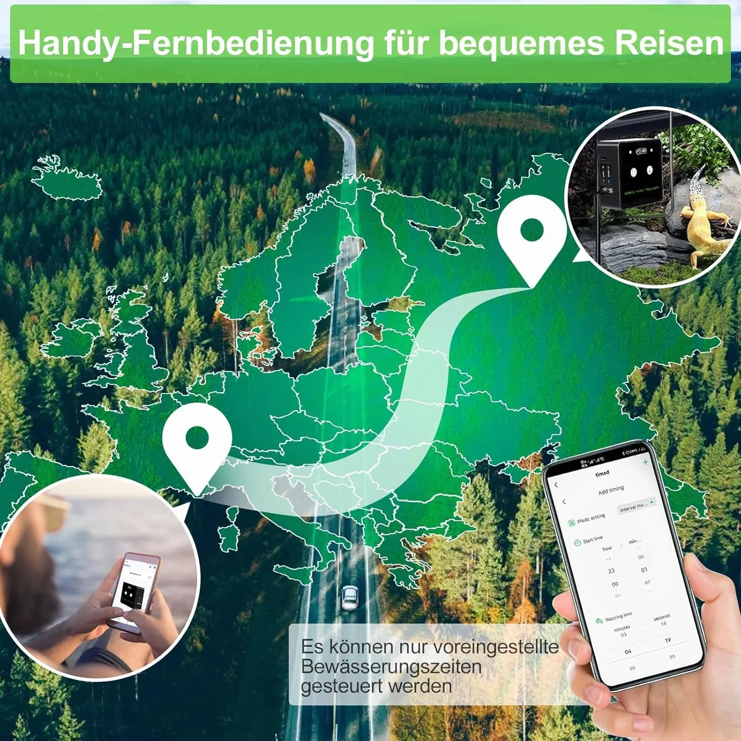 Nawilżacz powietrza terrarium, inteligentny system mgiełki gadów z dyszami natryskowymi o 360°, timer i pilot zdalnego sterowania na telefon komórkowy, automatyczna praca, przezroczysty, mosiądz