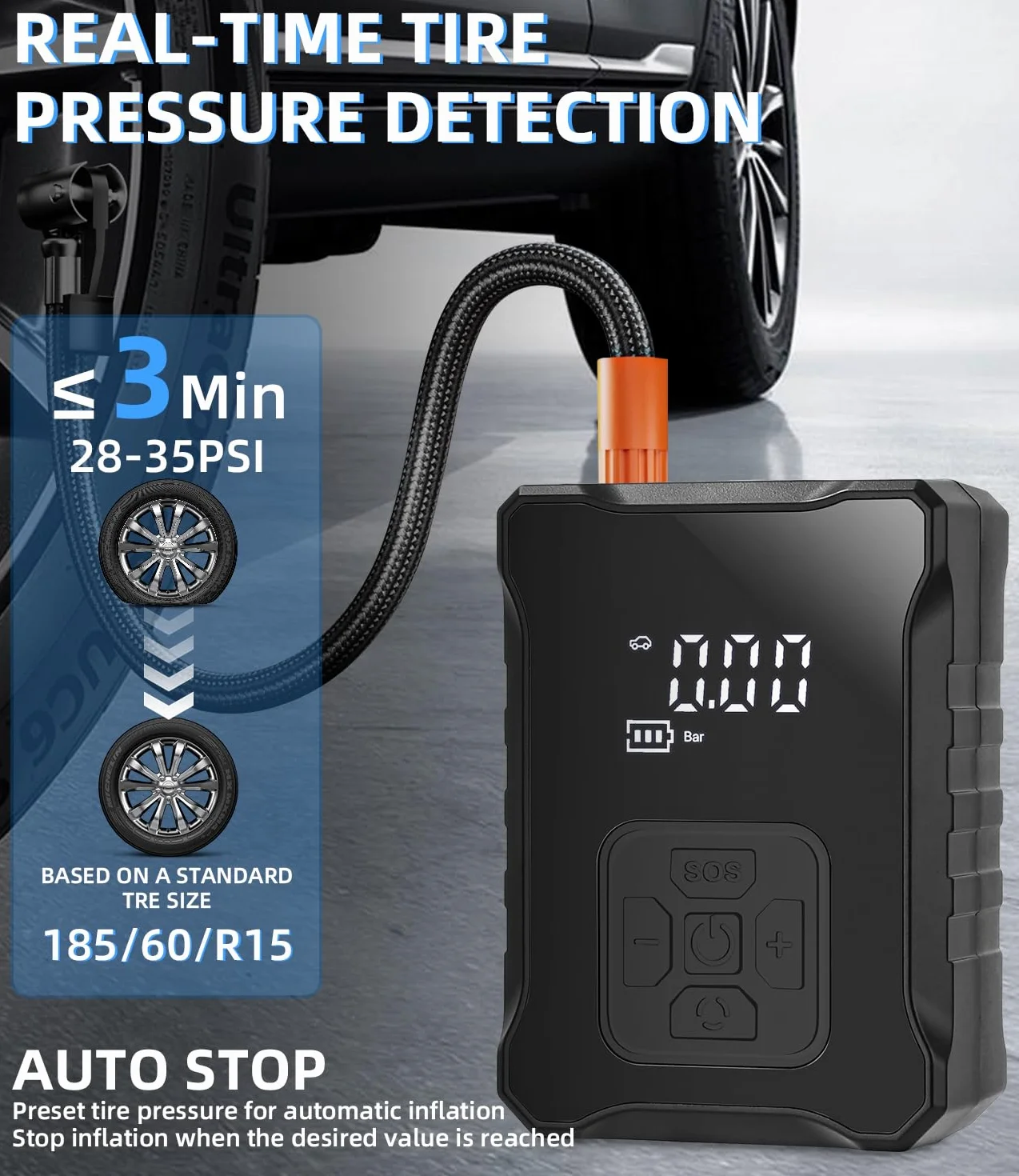 Elektryczna pompa powietrza, mini sprężarka powietrza 150PSI Pompa rowerowa Elektryczna z cyfrowym wyświetlaczem LED Światło LED 3600 mAh Kompresor akumulatorowy do samochodu, roweru, motocykla, koszy