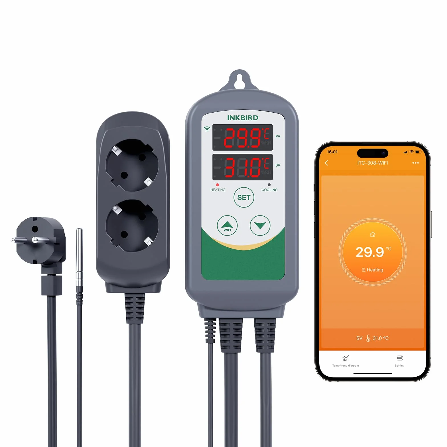Inkbird ITC-308-WIFI Termostat chłodzenia ogrzewania, kontroler temperatury gniazda za pomocą aplikacji