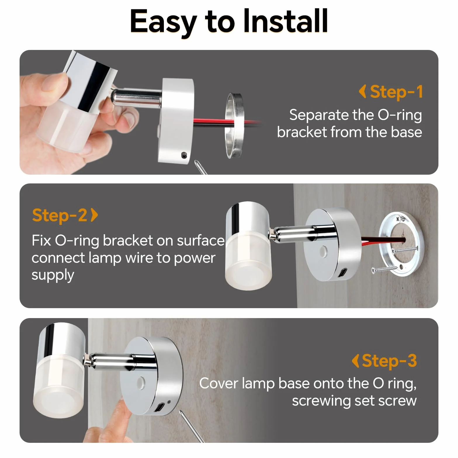 acegoo Lampa do czytania 12V, kamper nocny, ściemniana, obrotowa lampa ścienna LED z ładowarką USB C, matowy akrylowy abażur do kampera, DC 12-24V, chromowany