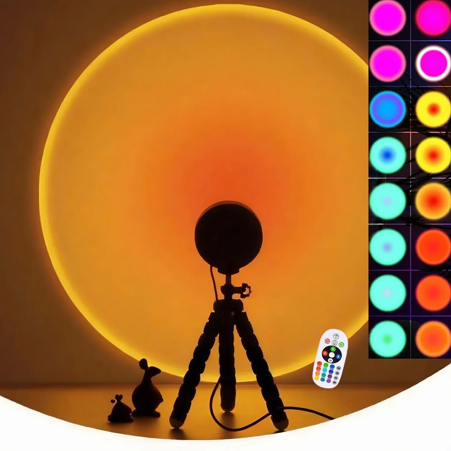 CORATED 16 kolorów lampa zachodu słońca, projektor LED RGB ze statywem i pilotem zdalnego sterowania, obracane o 360°, romantyczne światło nastrojowe Vision, nadaje się do fotografii, selfie