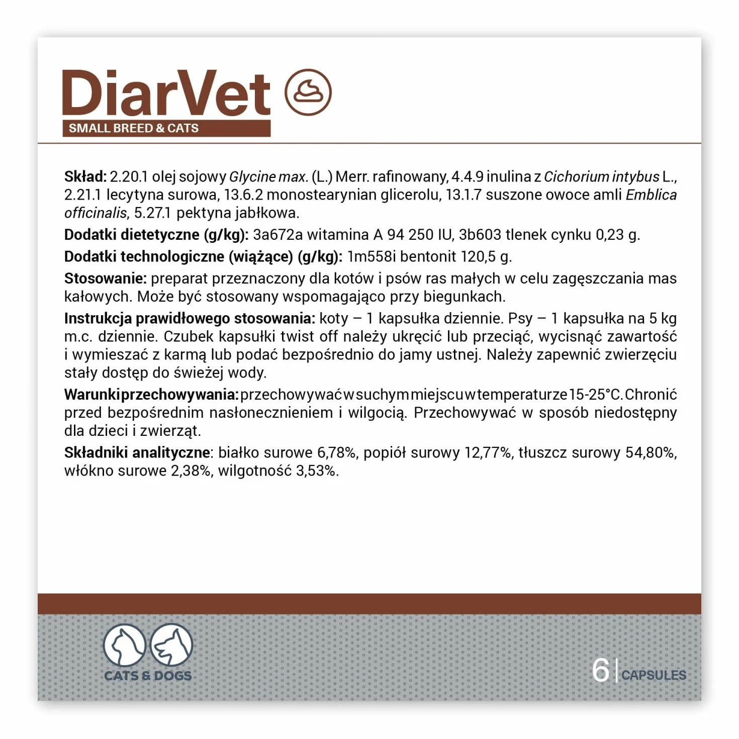 DIARVET SMALL BREED&CATS - w ostrej biegunce dla małych psów i kotów 6szt