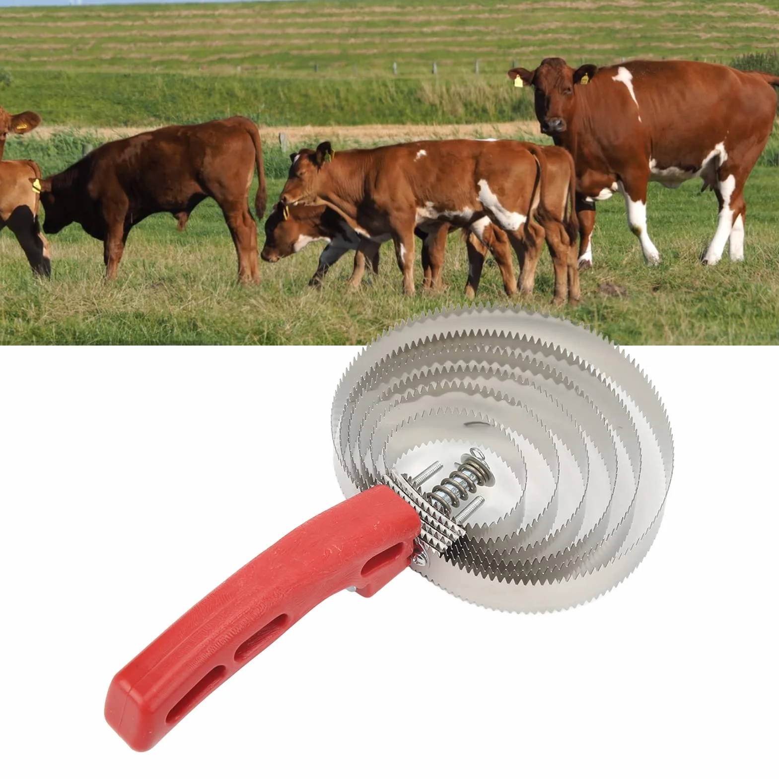 Grzebień do Curry ze Stali Nierdzewnej Szczotka dla Koni, Miękki Uchwyt Metalowa Szczotka do Curry 6 Zwojów Łagodzi świąd ze Stali Nierdzewnej Szczotki z Włosia Końskiego dla Zwierząt Pies Koza Koń