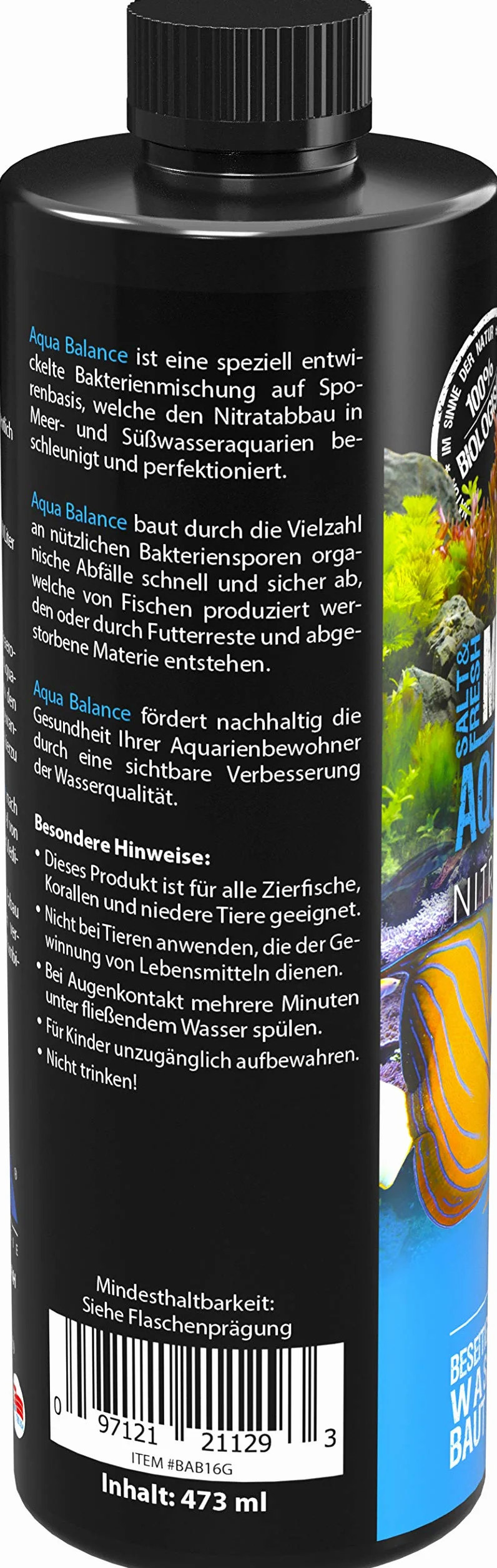 MICROBE-LIFT Aqua Balance – oczyszcza akwarium, zmniejsza ilość wymiany wody, usuwa azotan, wodę słodką i morską, 473 ml