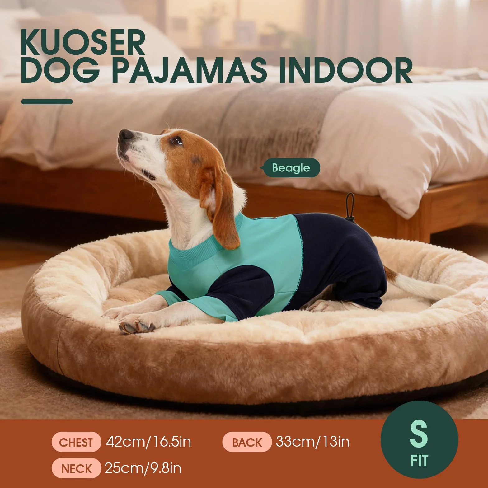 Kuoser Jednoczęściowa piżama dla psa z 4 nogami, polarowy sweter dla średnich psów, zimowy kombinezon z zamkiem błyskawicznym, niebieska, M