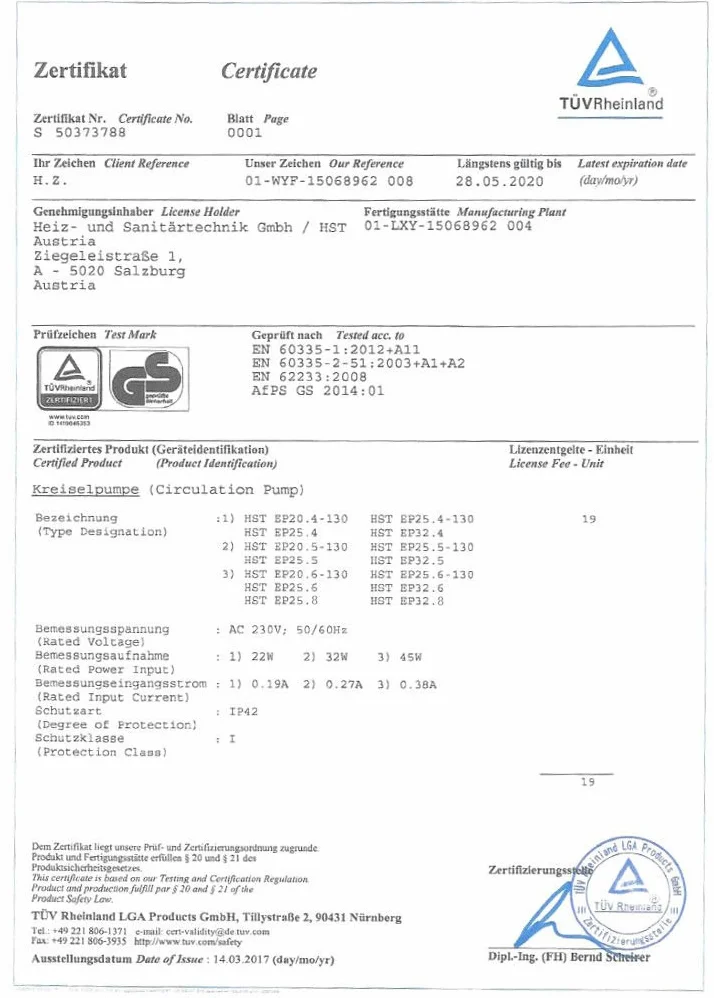HST pompa grzewcza EP 25-60/180 mm wysokość tłoczenia 6 m