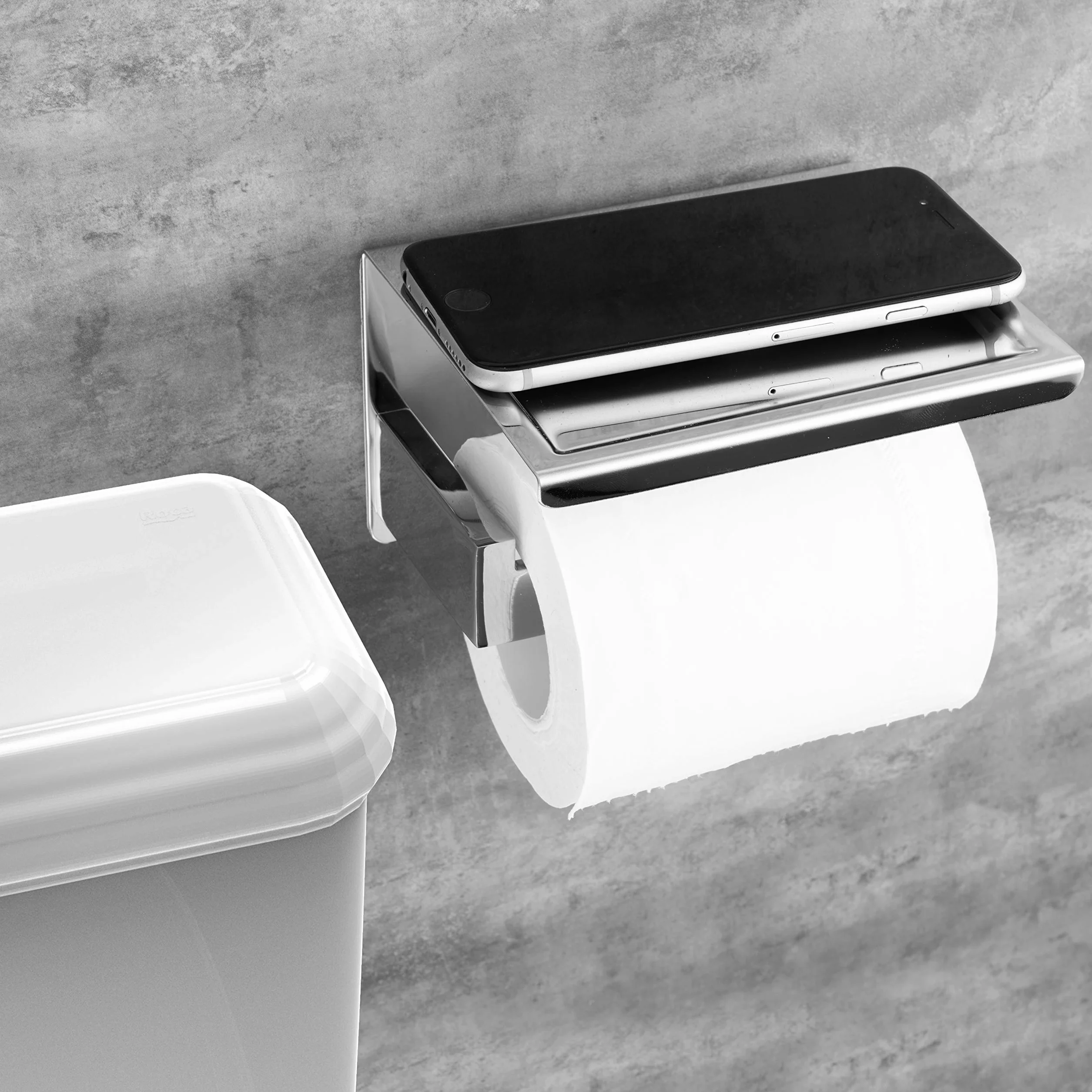 HITSLAM Toilettenpapierhalter Ohne Bohren, Selbstklebend Klopapierhalter mit Ablage, Edelstahl Klorollenhalter Wandmontage, Wc Papier Halterung Rollenhalter mit Kleber für Badzimmer Chrom