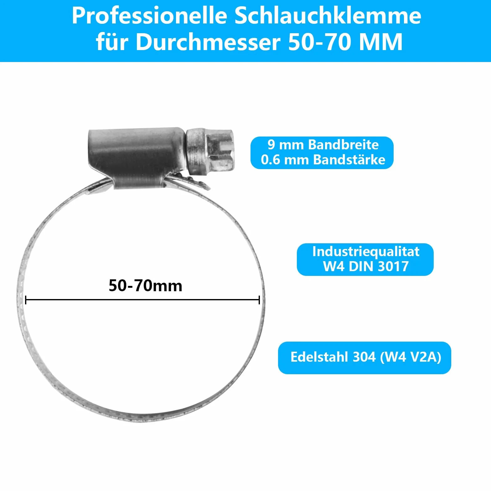 Zestaw opasek do węża ze stali nierdzewnej 304 50-70 mm