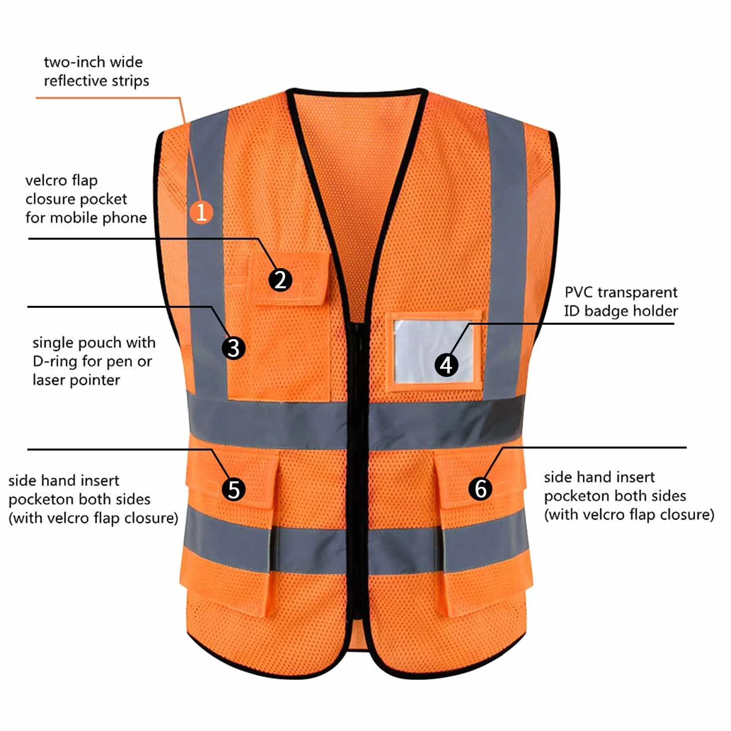 Hi Vis kamizelka odblaskowa bezpieczeństwa z kieszeniami ANSI/ISEA