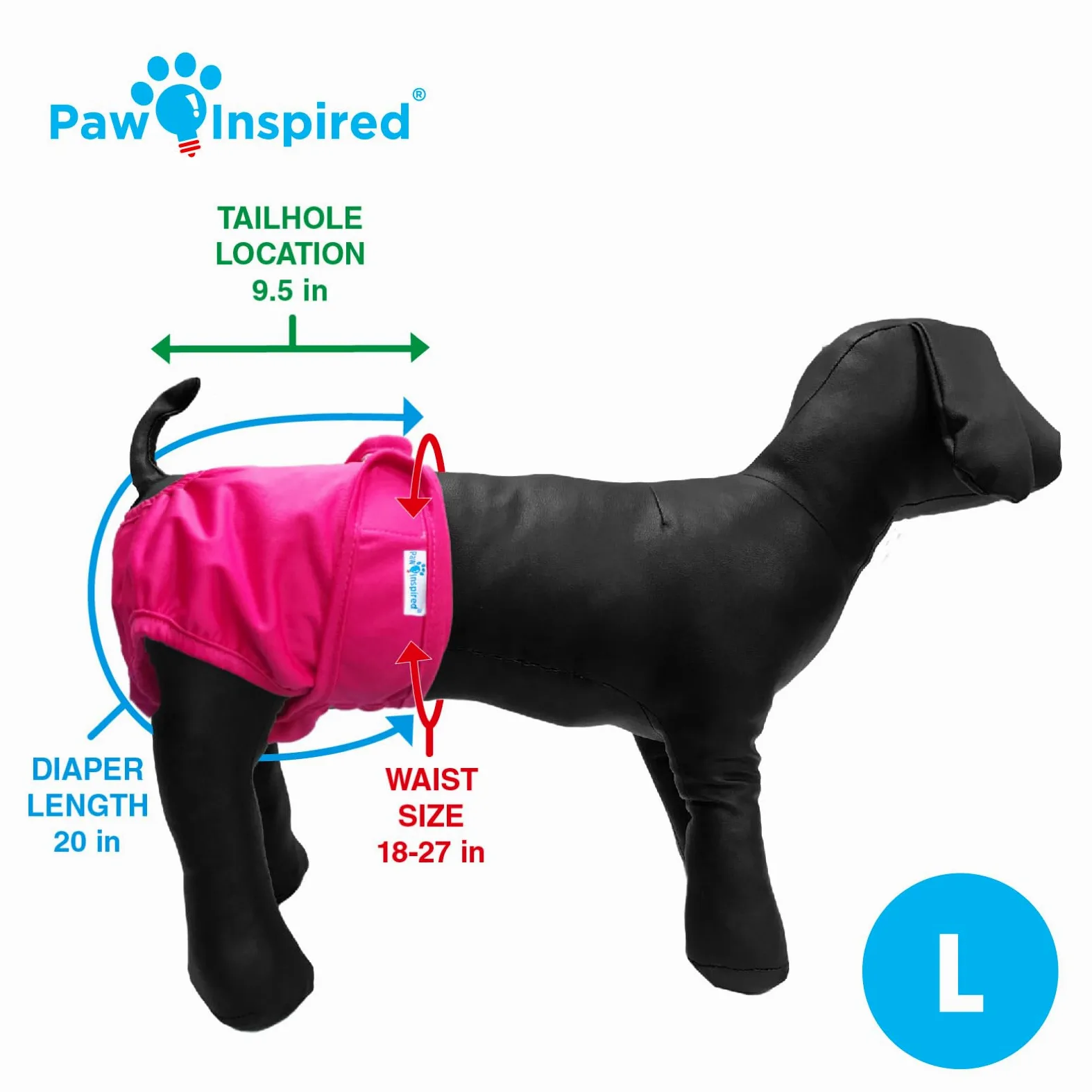 Paw Inspired Pieluchy dla psów nadające się do prania, pieluchy dla psów wielokrotnego użytku, nadające się do prania, pieluchy dla psów w cieple lub pieluchy dla psów z nietrzymaniem moczu (duże (2 ct), różne (czarna podszewka)