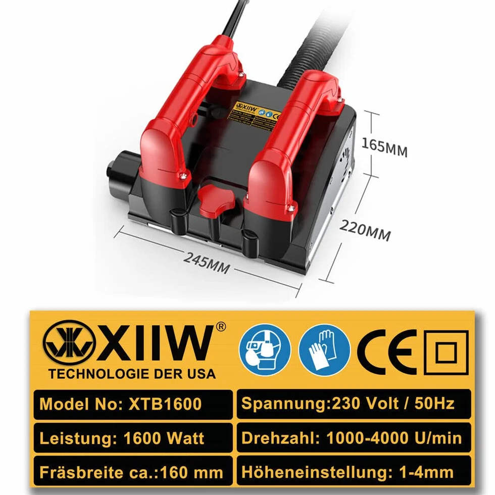 XIIW frezarka do betonu 1600W 4000UPM frezarka do walcowania frezarka renowacyjna frezarka do tynku frezarka do murów szlifierka do betonu walce szlifierka frezarka płaska frezarka do ściany Beton