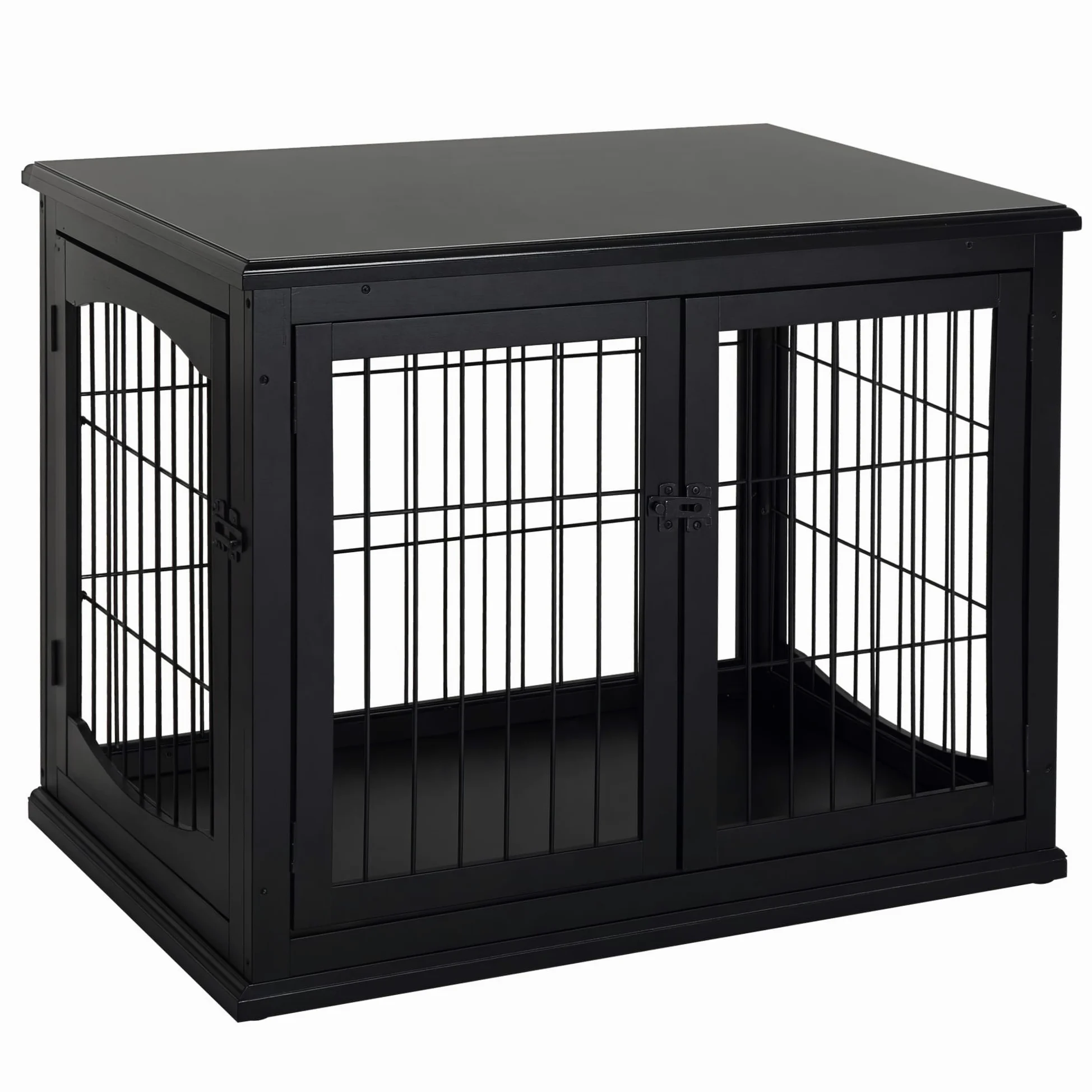 PawHut Klatka dla psa MDF 2 wejścia 58,5 x 81 x 66 cm czarna do 20 kg