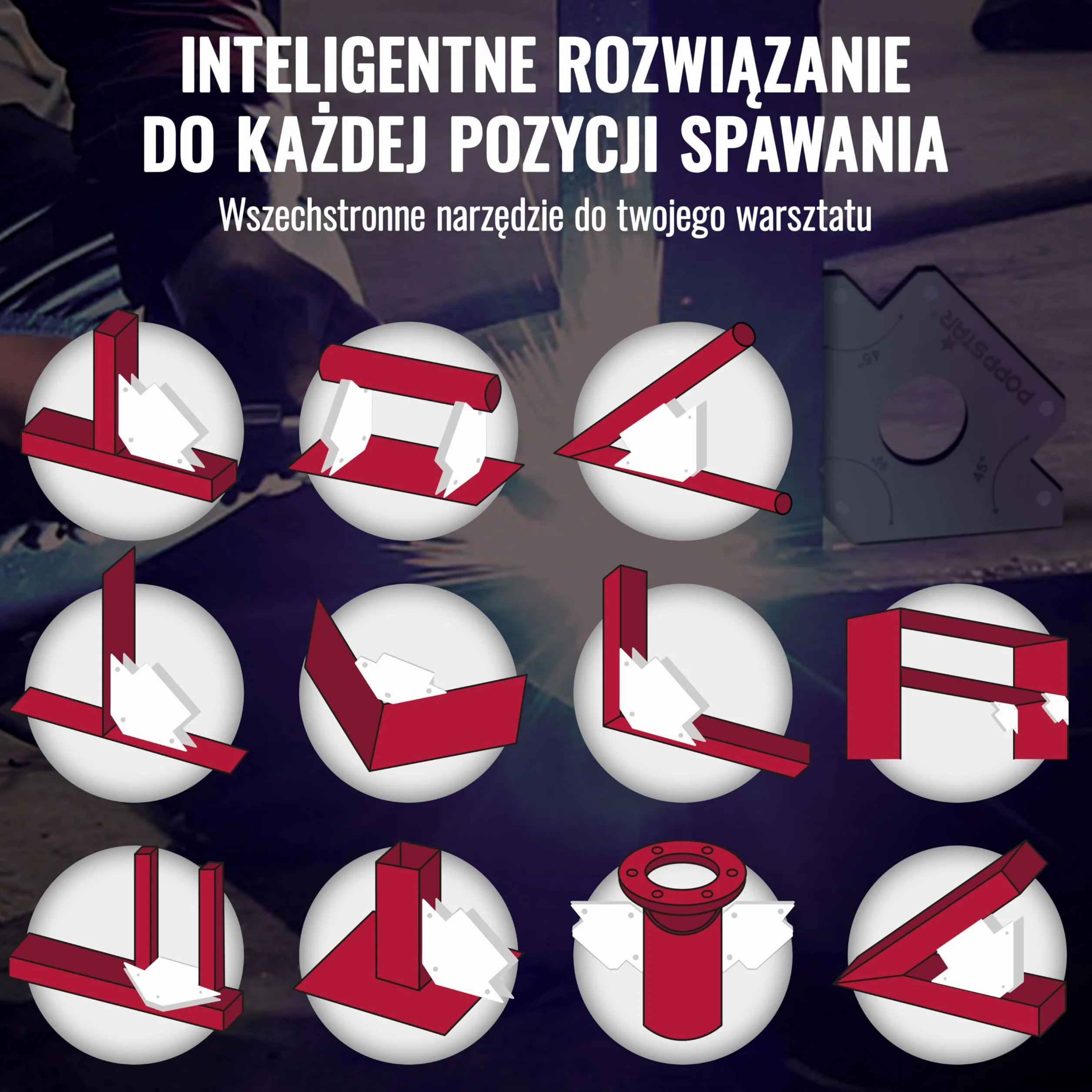 Magnes spawalniczy Poppstar zestaw 6 sztuk 45/90/135° 30/45/60/75/90/135° 11,3 kg 4 kg