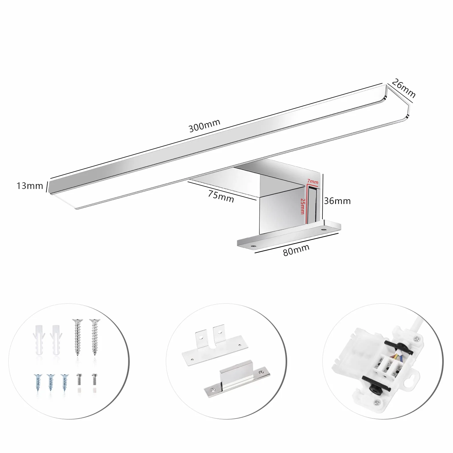 ERWEY Lampa łazienkowa LED 2 w 1, IP44, oświetlenie lustra, 30 cm, zimna biel, światło do makijażu, łazienka, 230 V, lampa szafkowa, szafka z lustrem, lampa natynkowa, oświetlenie szafki łazienkowej