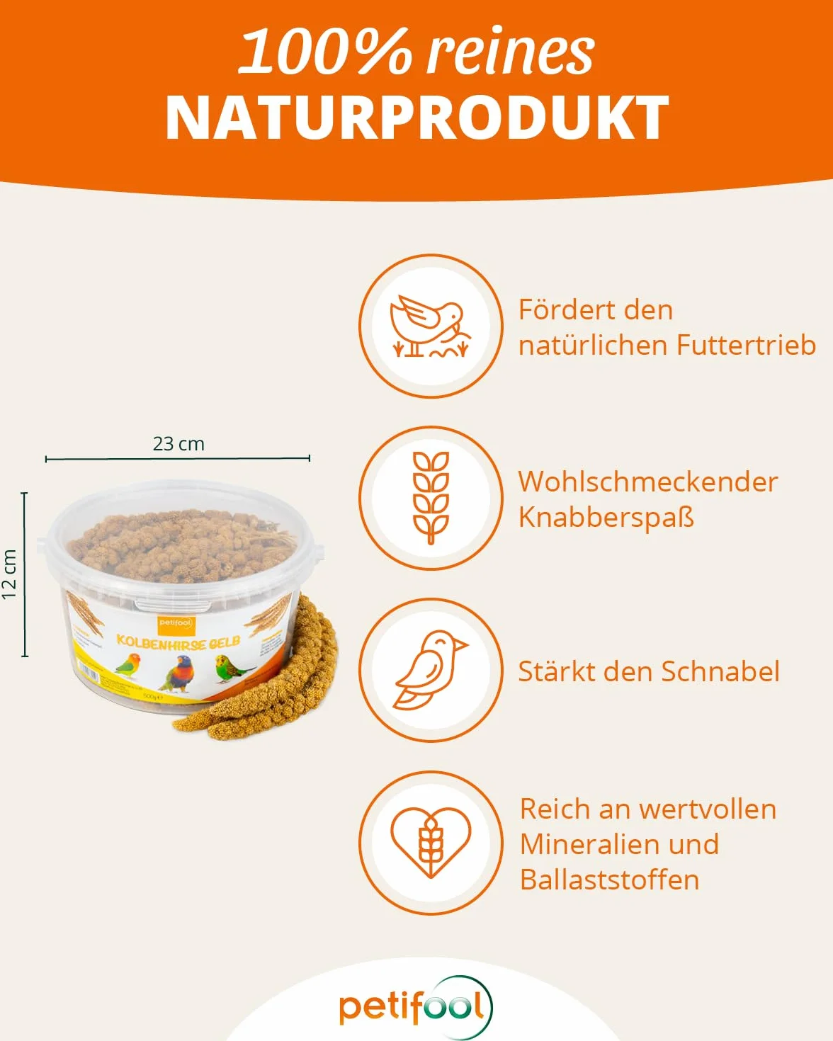 petifool Proso kolby żółte 500 g – pasza dla wszystkich ptaków ozdobnych – karma dla ptaków – 100% naturalna