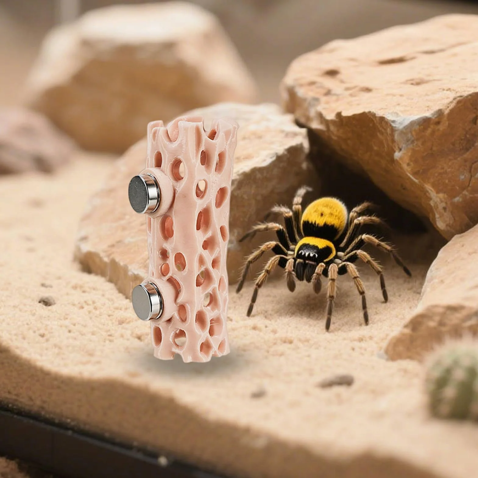 Spider Shelter - Magnetic Reptile Hiding Place | 3D Printed Gecko Cave, Sturdy Habitat for Jumping Spider, Climbing Pet Frog, Amphibian Enclosure, Safe and Easy-to-Attach Terrarium Accessory