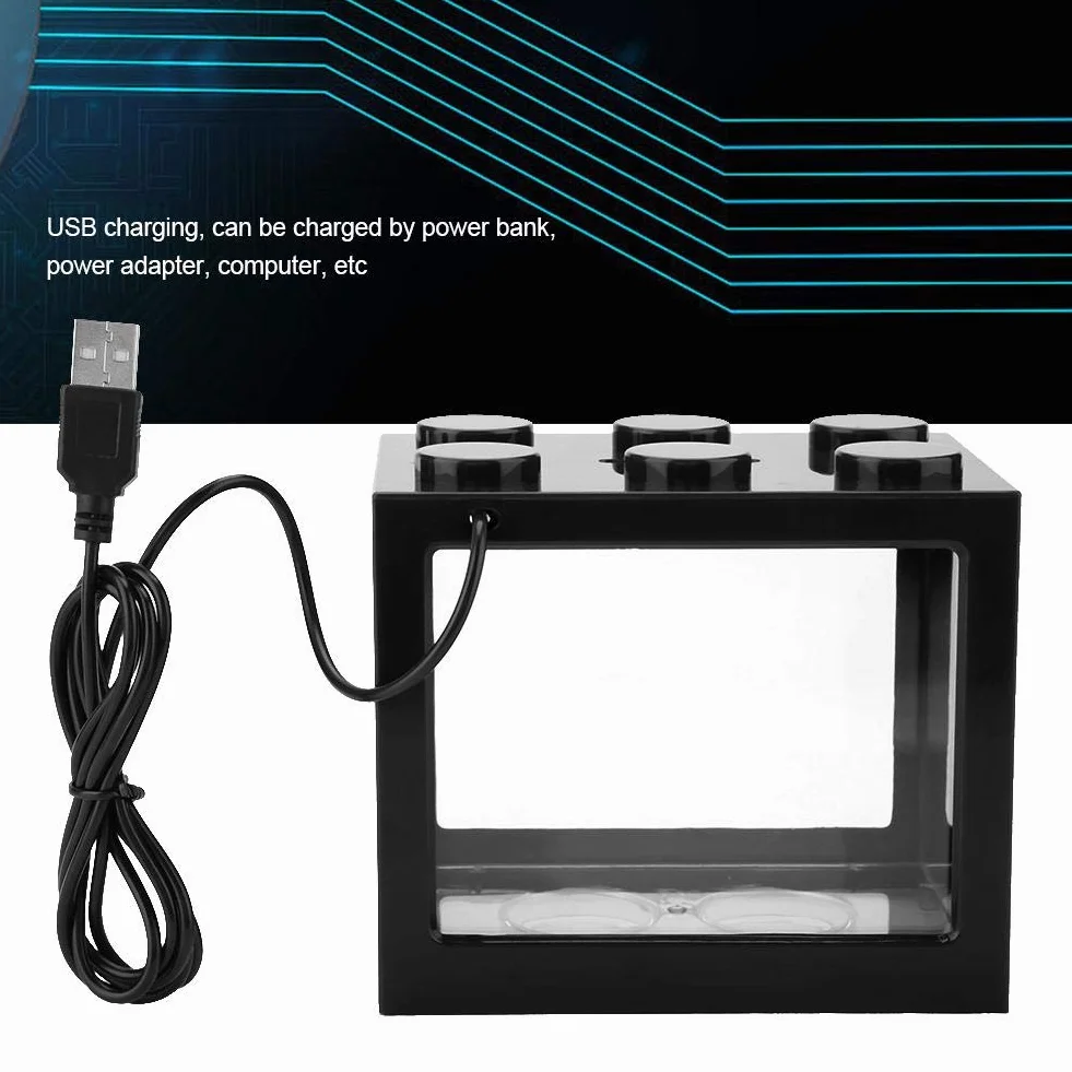Akwarium Mini LED, Trwałe tworzywo sztuczne Z lampą LED USB Pudełko akwariowe Biurowy stolik do herbaty Dekoracyjny (# 2)