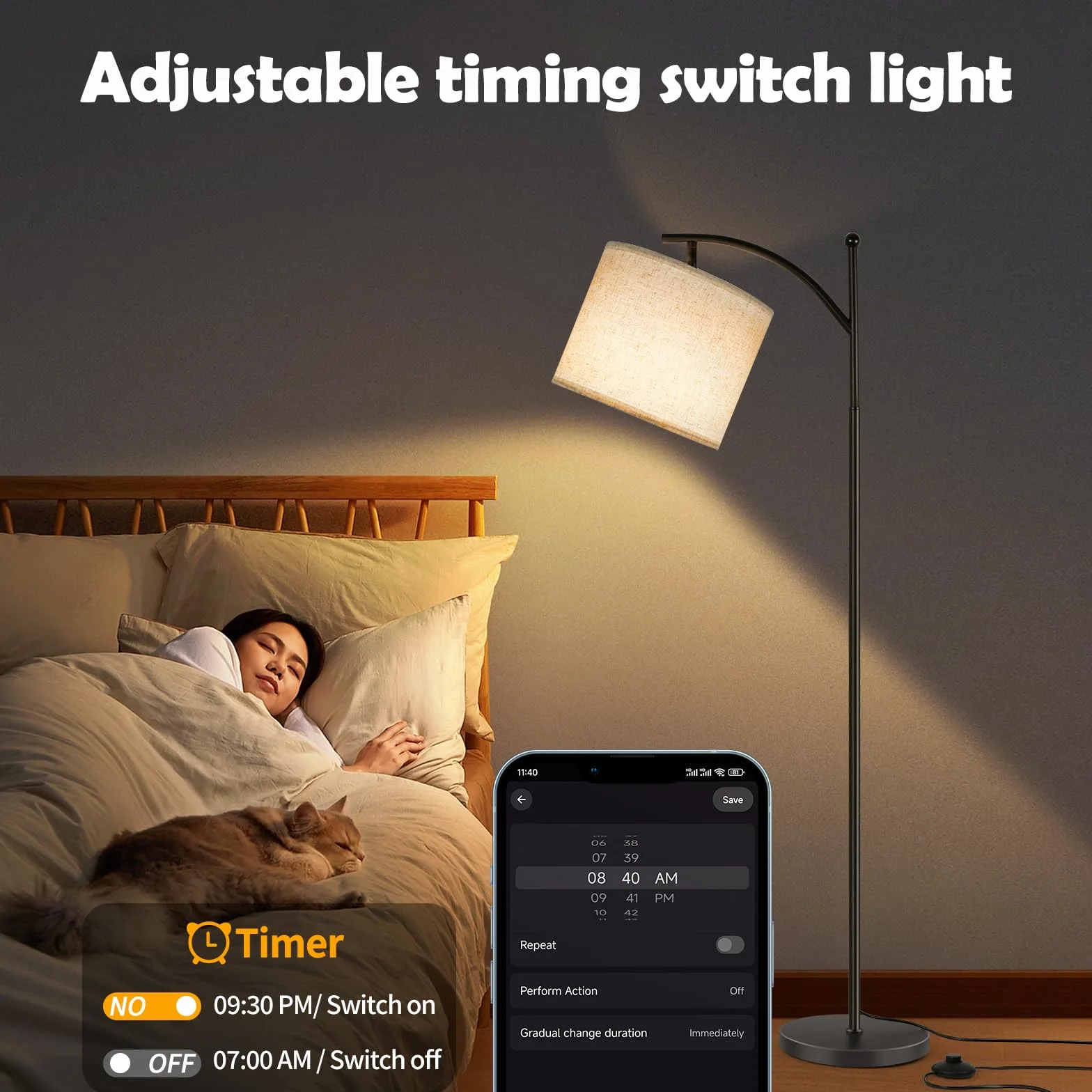 Euakee Lampa podłogowa LED do ściemniania, 155 cm lampa stojąca, salon RGB z aplikacją i pilotem zdalnego sterowania, odtwarzanie lamp podłogowych z asystentem Alexa&Google, nowoczesna lampa do salonu