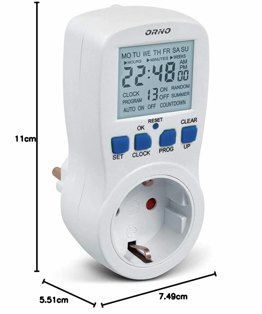 Orno PRE-409(GS) programator czasowy cyfrowy, 3680 W, 16 A, 16 programów włączania, timer z funkcją losowego odliczania