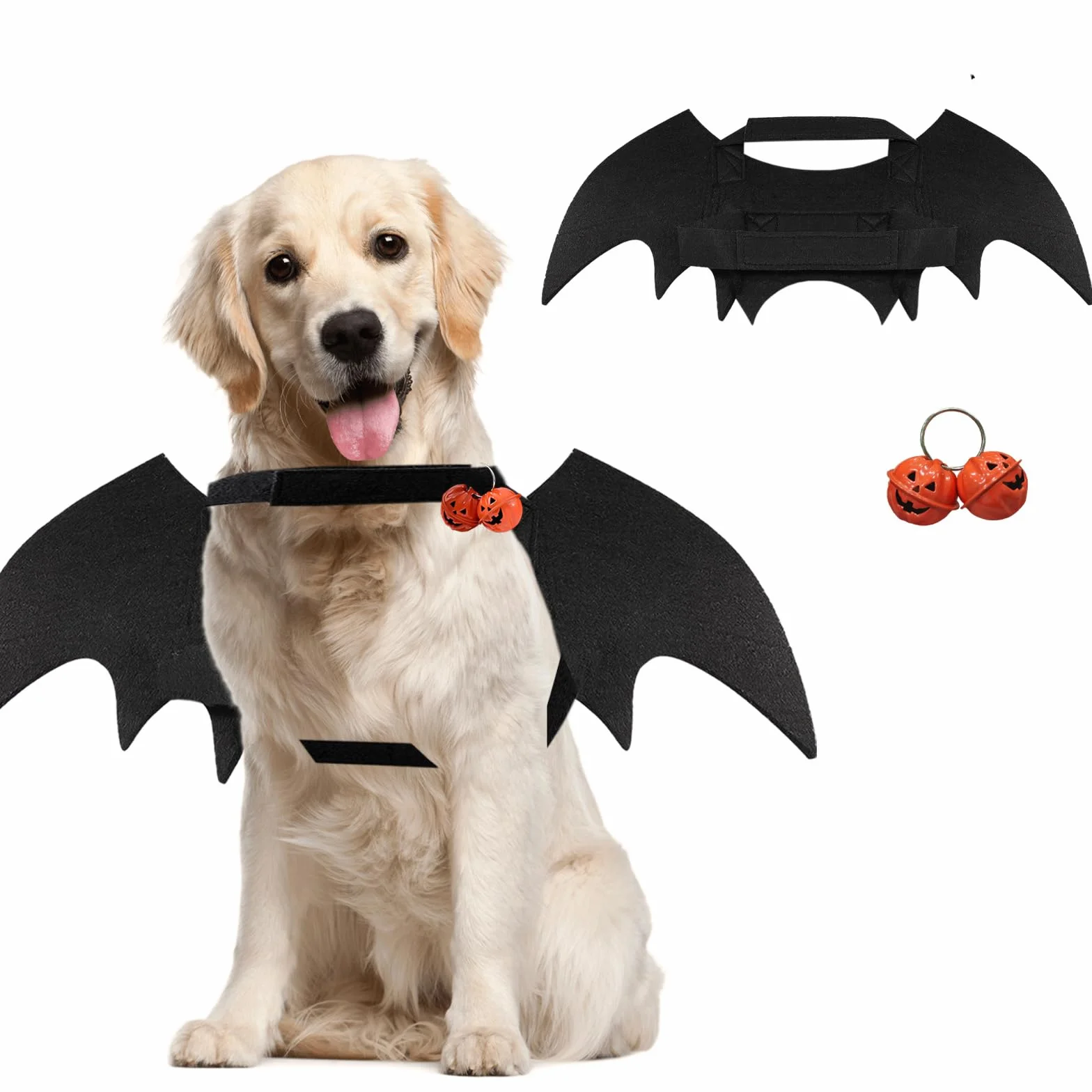 Kostium na Halloween, dla psa, nietoperza, skrzydła psa, na Halloween, w zestawie skrzydła nietoperza, pies i dzwonki dyniowe, dla zwierząt domowych, na imprezę halloweenową, Cosplay (L)