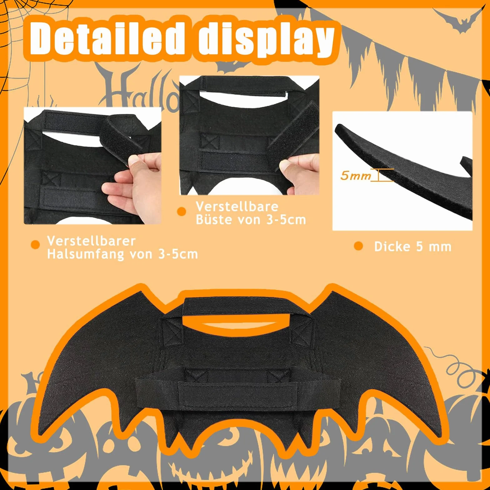 Kostium na Halloween, dla psa, nietoperza, skrzydła psa, na Halloween, w zestawie skrzydła nietoperza, pies i dzwonki dyniowe, dla zwierząt domowych, na imprezę halloweenową, Cosplay (L)