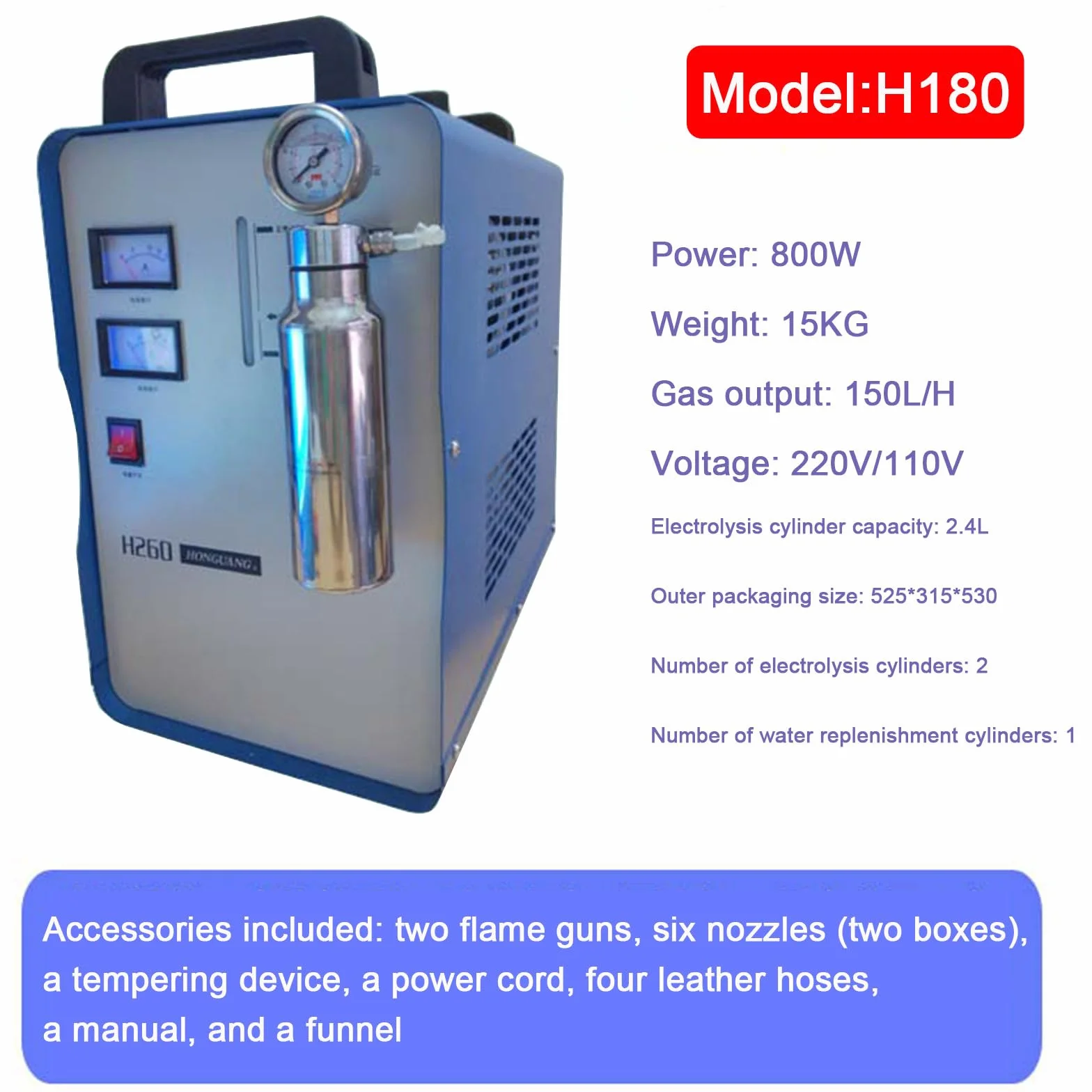 Akrylowa polerka, 75 l/95 l/150 l, przenośna spawarka wodorowa HHO Generator płomienia gazowego z zestawem końcówek palnika do polerowania dekoracji z pleksiglasu, H260-150L/H