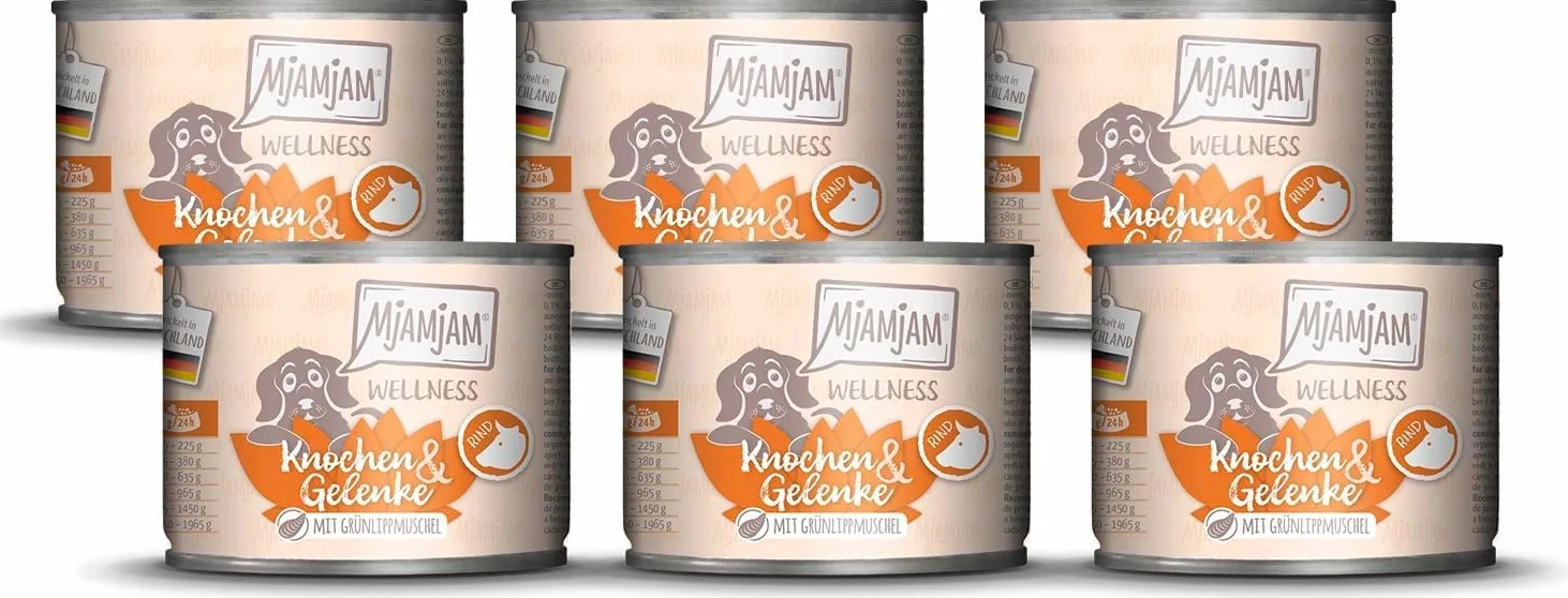 MjAMjAM - Mokra karma premium dla psów - Wellness - Kości i stawy - Wołowina, 6 opakowań (6x200g), bez zbóż