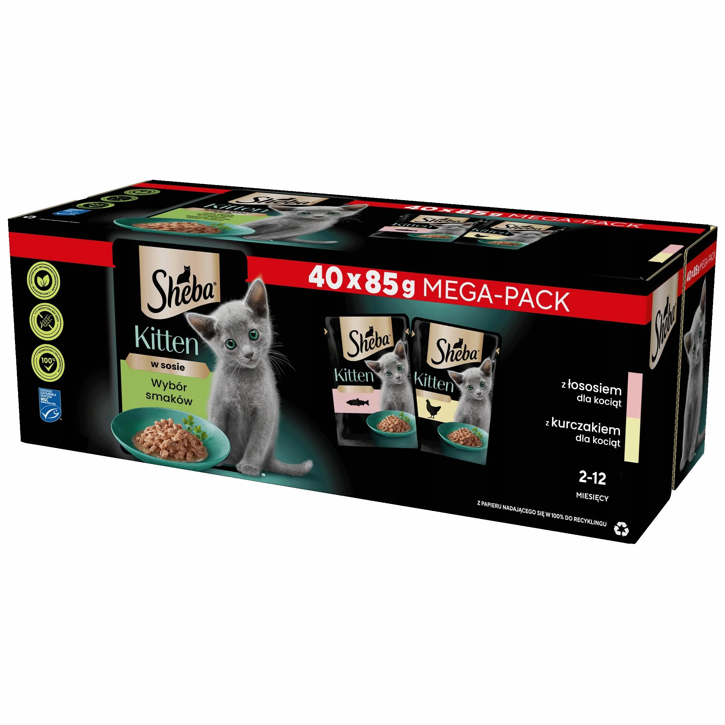 Sheba Mokra karma dla kociąt Kitten wybór smaków w sosie 85 g x 40 sztuk