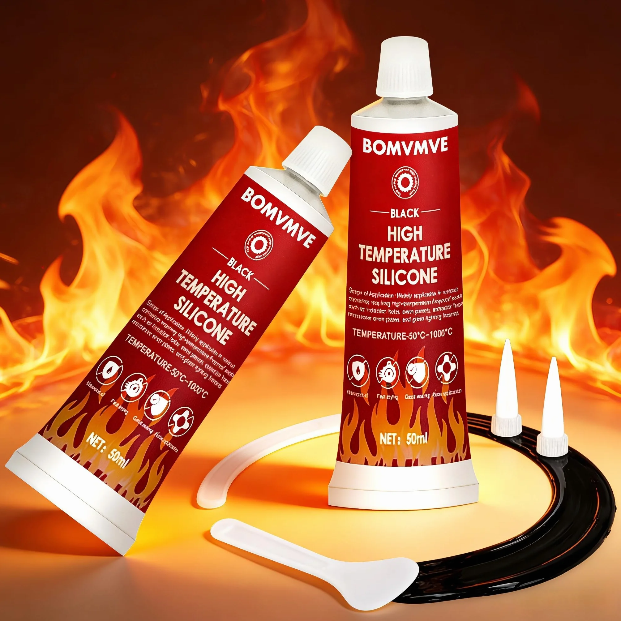 Klej wysokotemperaturowy, silikon ogniotrwały, ogniotrwały, klej wysokotemperaturowy, wytrzymuje do 1000°C, do kominków, pieców, kotłów grzewczych (czarny)