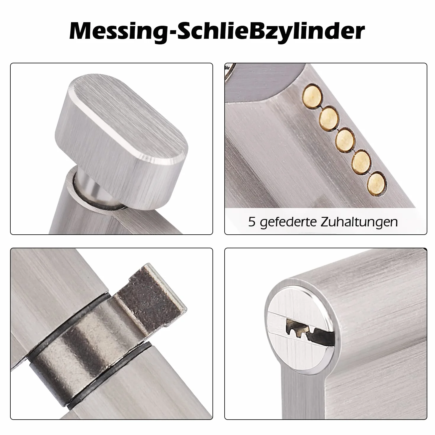 Cylinder zamykający z gałką, 30/30 z 5 kluczami mosiężnymi, cylinder zamykający z mosiądzu, profilowany cylinder z gałką, klucz dwustronny, zamek bębenkowy, akcesoria zapasowe, zamek