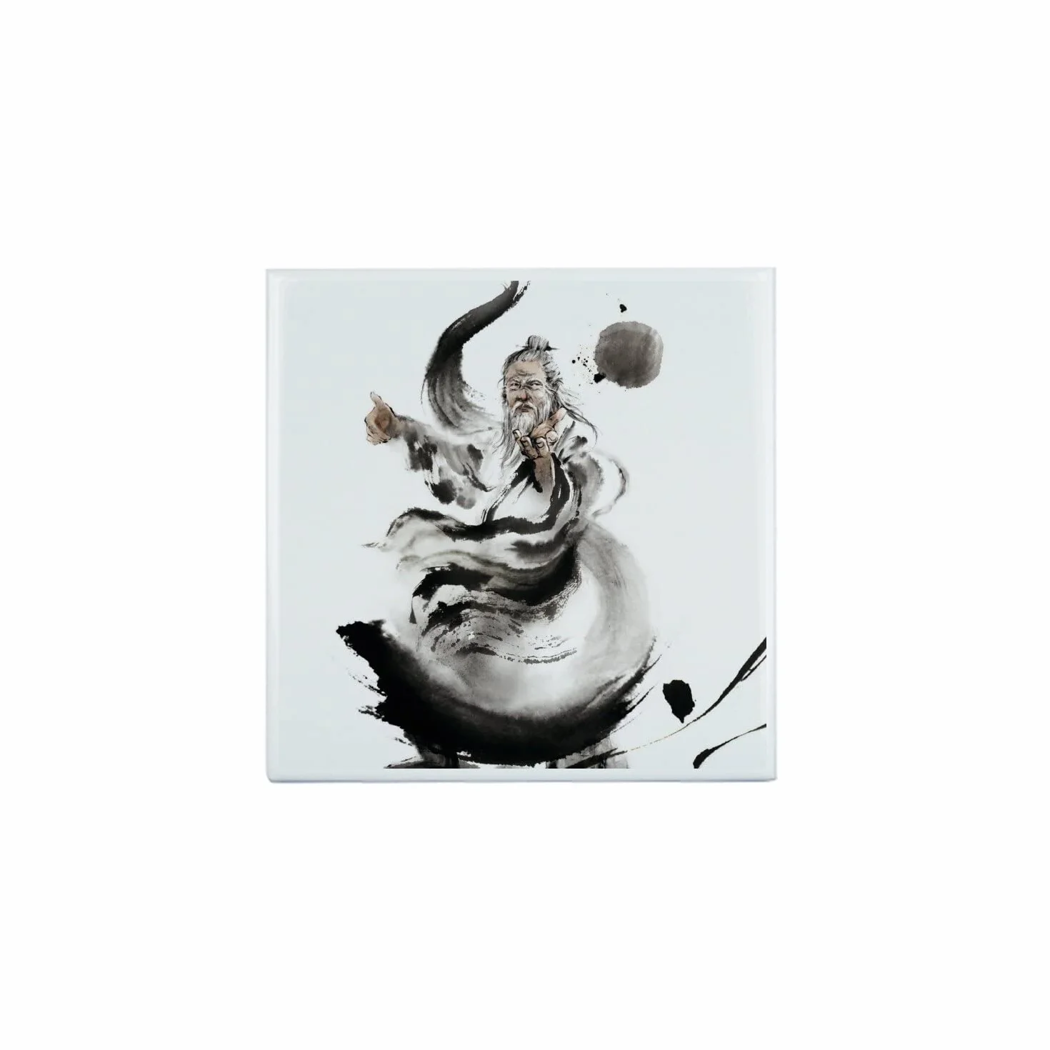 Fantastyczna Ceramiczna Płytka Dekoracyjna 10,8 x 10,8 cm - Tai Chi Ilustracja Tusz Chiny Sztuki Martieux Quan Master