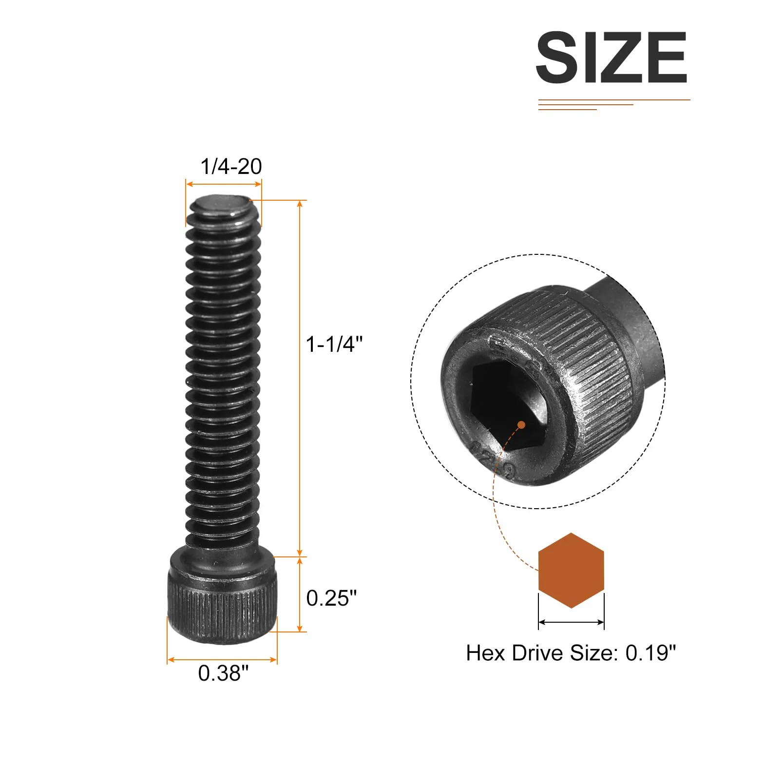 Śruby z łbem cylindrycznym 1/4-20x1-1/4" 25 sztuk 12.9 stal stopowa czarny tlenek gwint UNC