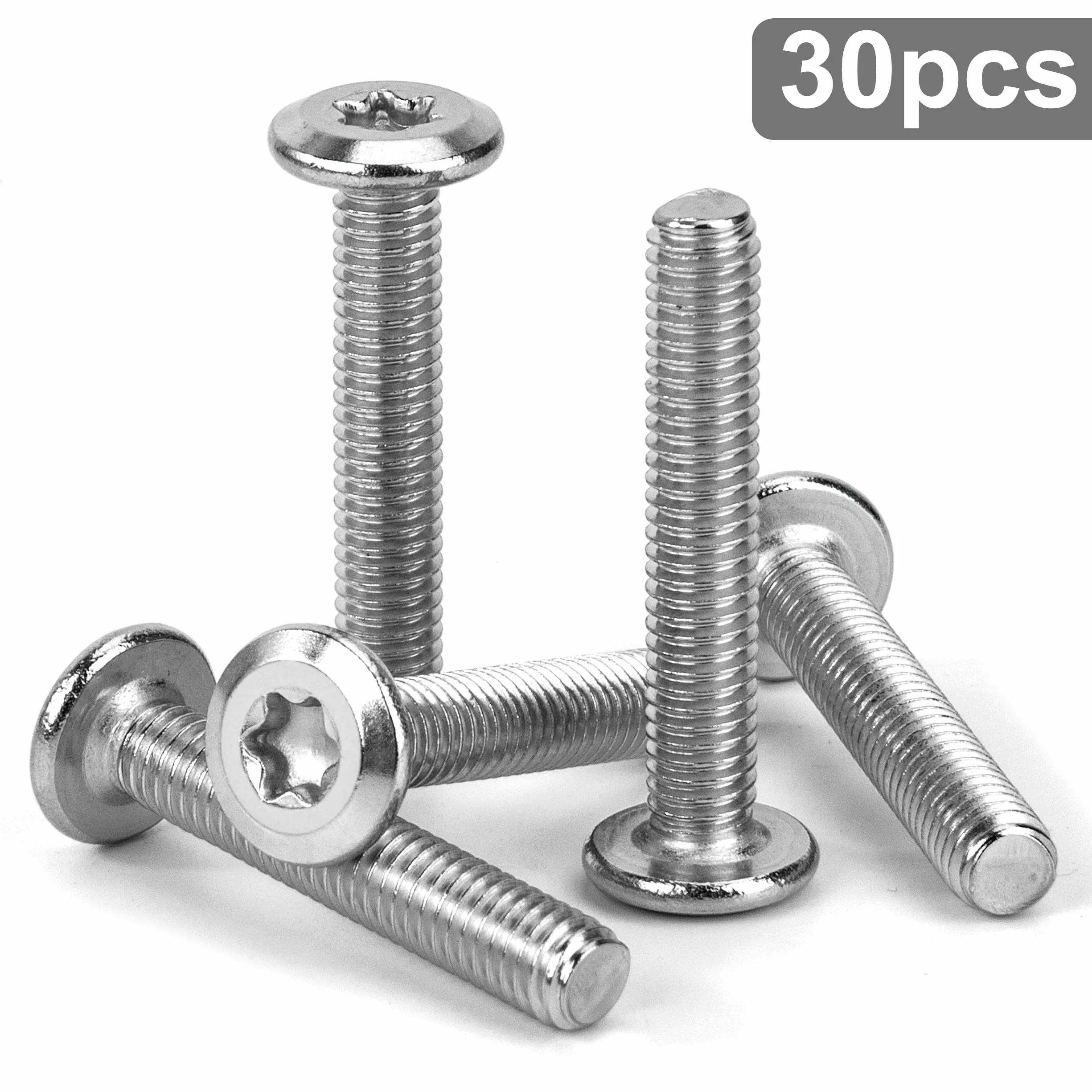Tunejoy Śruby z łbem płaskim Torx M6 x 35 mm Śruba z łbem sześciokątnym Śruby ze stali nierdzewnej A2 V2A Śruby meblowe z kluczem T30 pełny gwint 30 sztuk