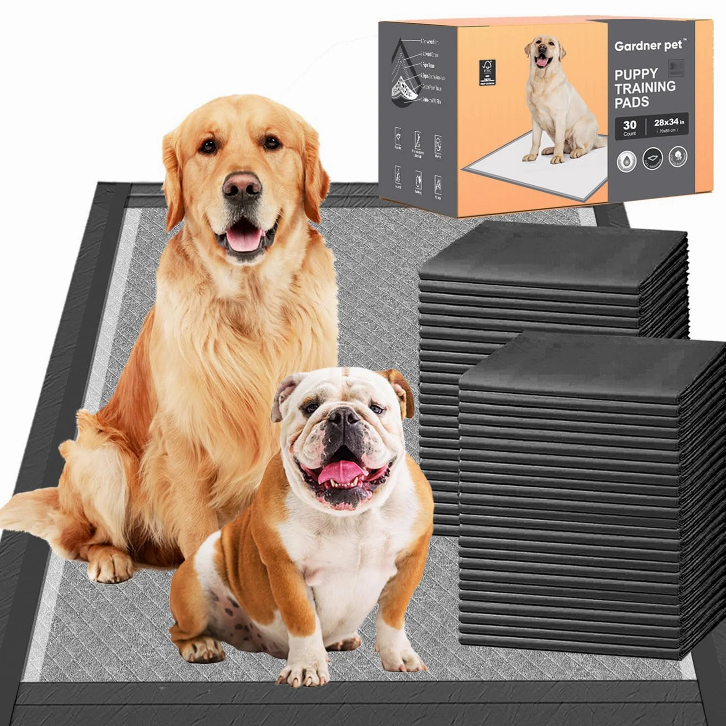 Gardner Pet Bardzo duże karbonowe podkładki dla szczeniąt 71 x 94 cm, super chłonne, grubsze podkładki treningowe dla szczeniaków, kontrola zapachu, 6 warstw szczelnych, szybkoschnące, odpowiednie dla