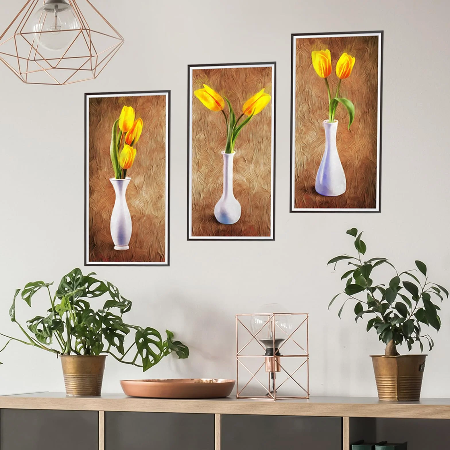 3 sztuki tatuaży ścienne do salonu, wazony 3D, naklejki do ścian, wazon, tulipany, zielone rośliny, dekoracja ścienna (30 x 60 cm)