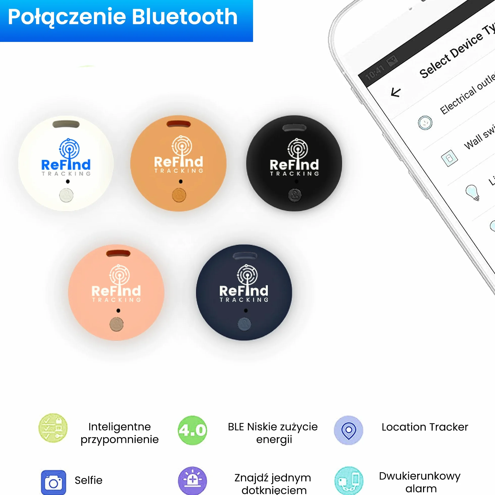 ReFind R2 Smart Tracker dla Androida i iPhone'a. Mini GPS Tag Bluetooth 5.0, Finder Kluczy. Alternatywa dla Samsung Air Tracker, dla Kluczy, Zwierząt, Portfeli i Bagażu (Czarny)
