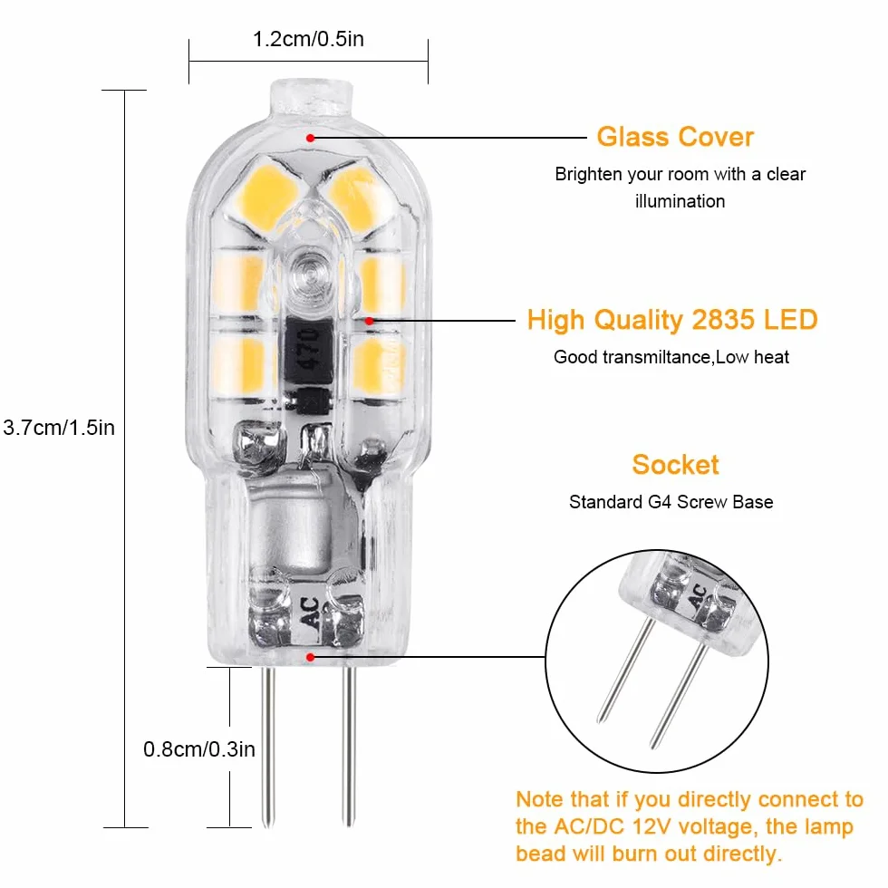 Vicloon G4 LED-lamp 10-pack warm wit 2W 130lm 12V AC/DC 3000K 360°