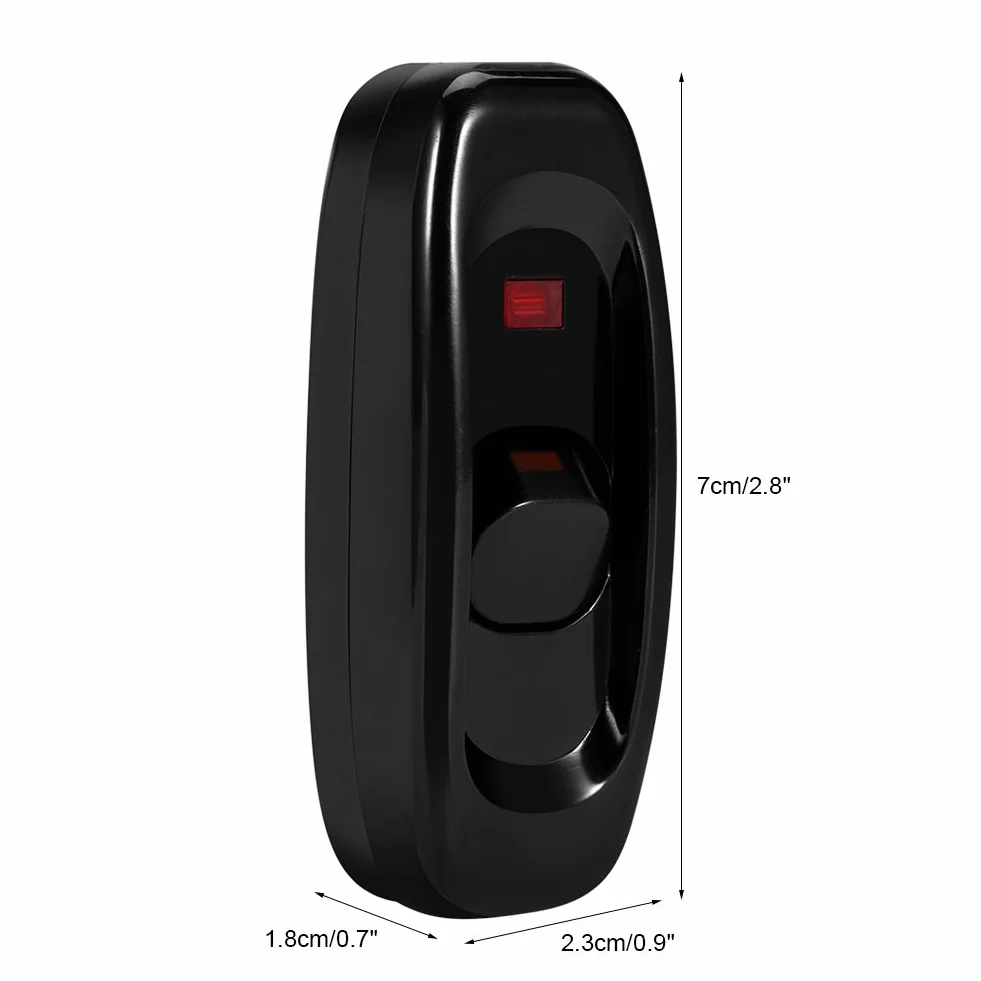 Przełącznik kablowy AC 250 V 10 A Inline ON/OFF przełącznik stołowy lampka biurkowa przełącznik kablowy z lampką kontrolną LED, czarna, lustro, ścienna