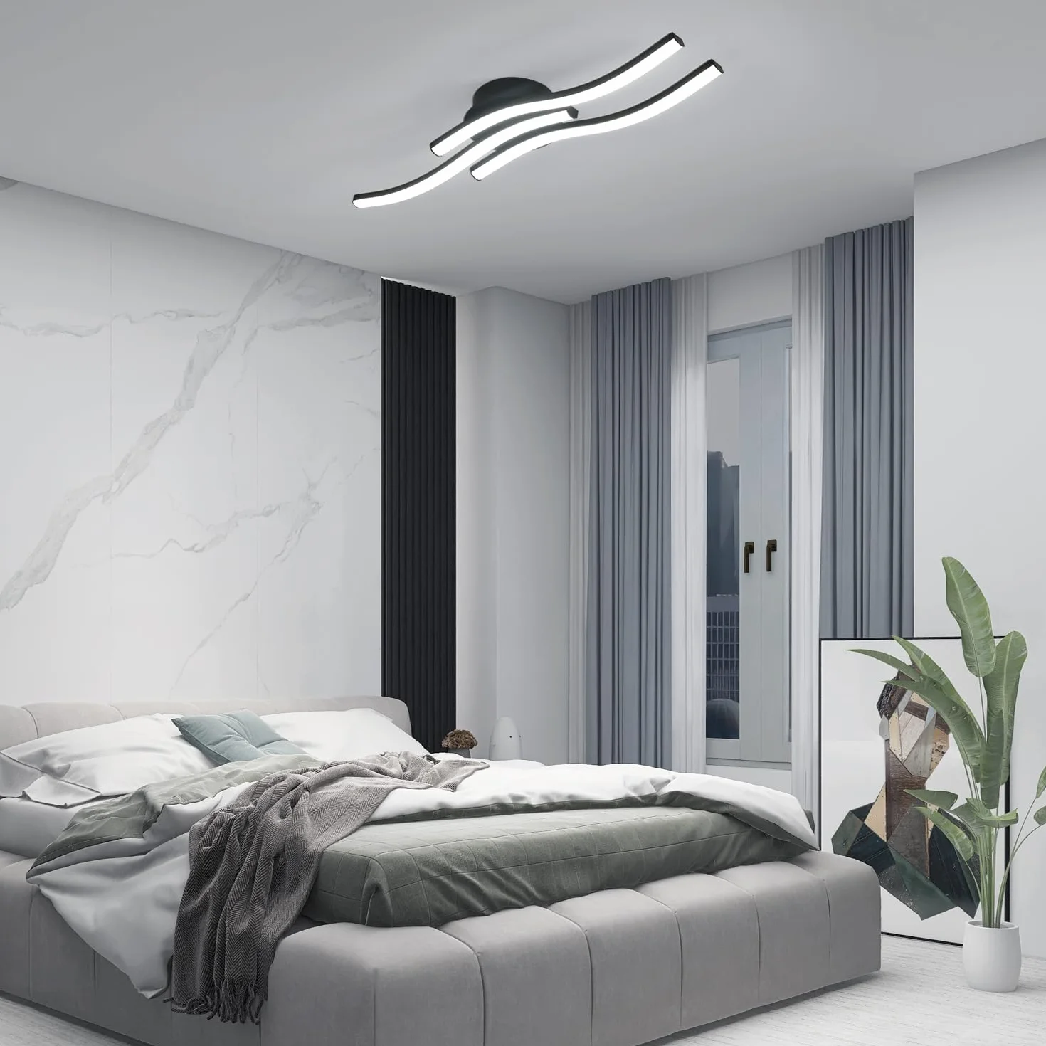 Comely Plafon LED, 3 Fale Design 20W 2050LM Zimna Biel 6500K Nowoczesna Lampa Sufitowa, Czarna Oprawa Sufitowa Do Salonu, Sypialni, Kuchni, Korytarza, Czarny