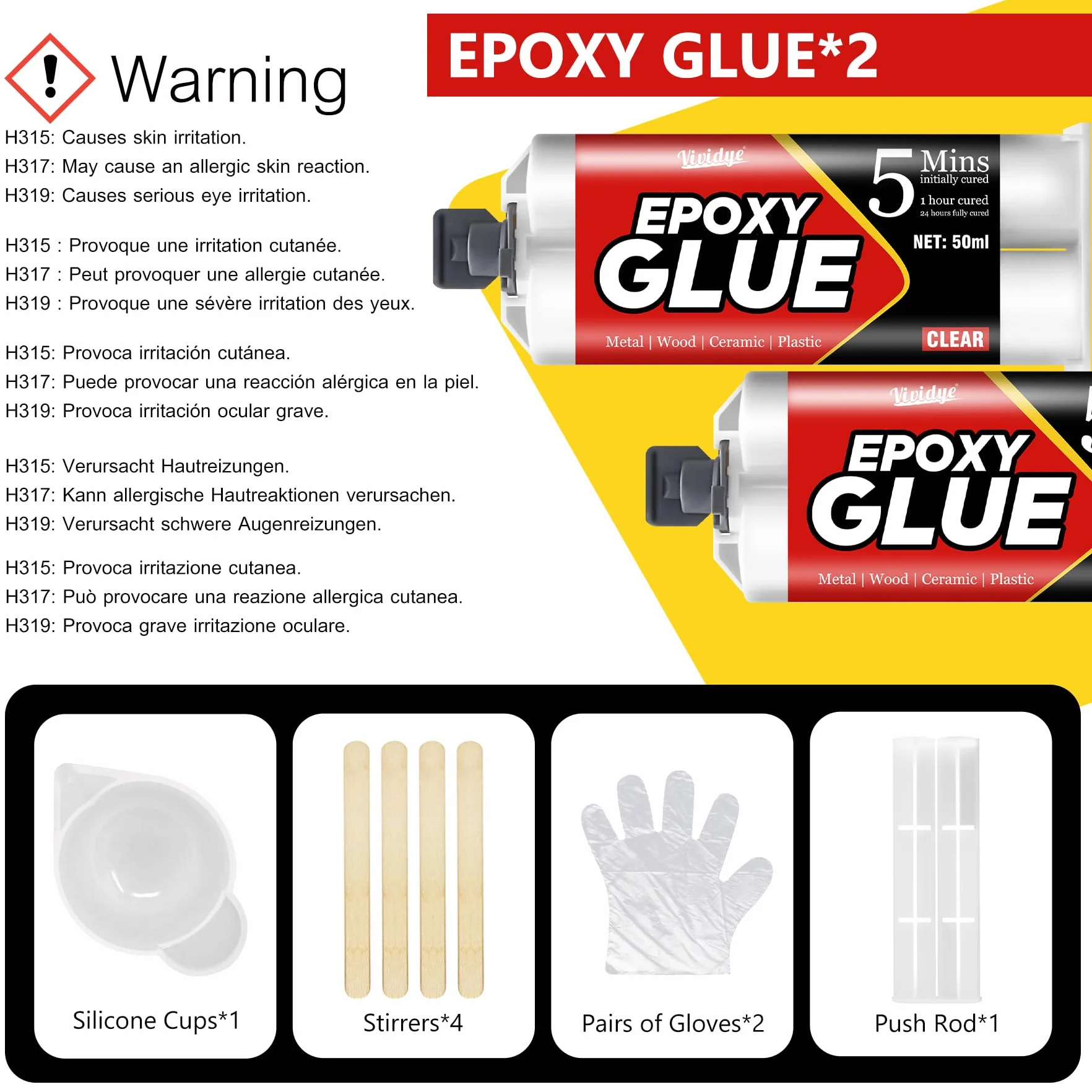 Klej epoksydowy, 100 ml – 5 minut, bardzo mocny do metalu, tworzywa sztucznego, drewna, ceramiki, szkła, 2K przezroczystej żywicy epoksydowej, mocny klej, wytrzymały, wodoodporny i odporny na wysokie