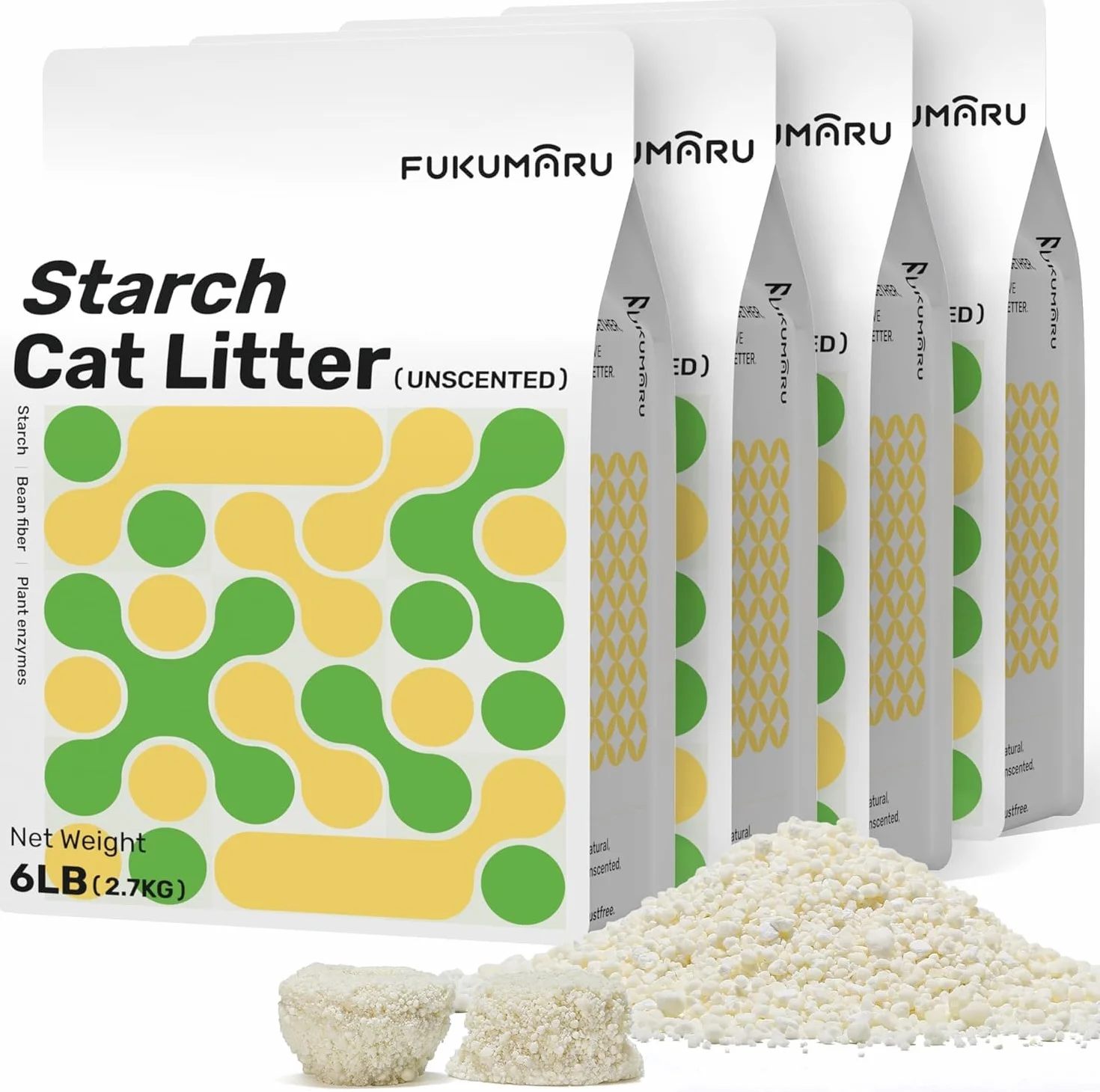 FUKUMARU Cassava Cat Litter, zbrylający się żwirek dla kota, naturalny, bezzapachowy, 6lb x 4bags