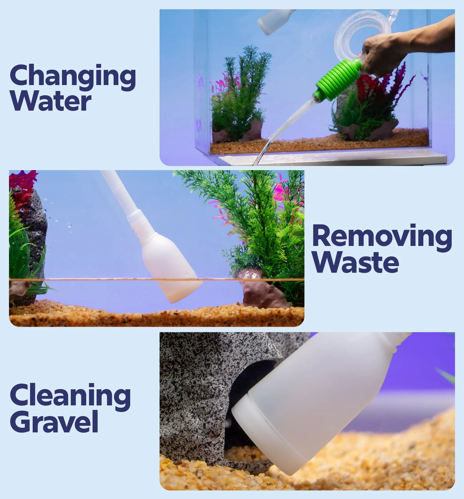 Luigi's Syphon Fish Tank Cleaner do akwarium - ręczna pompa syfonowa próżniowa 3 w 1 - zmieniacz wody i płuczka żwiru