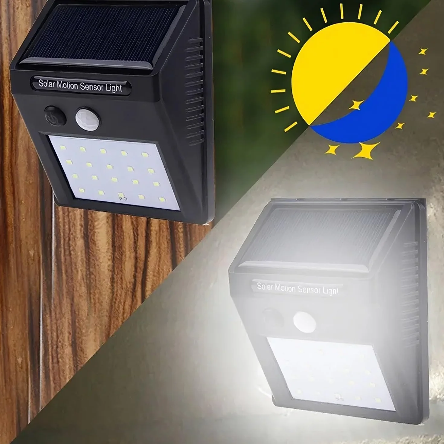 Retoo Lampa solarna do użytku na zewnątrz z czujnikiem ruchu i czujnikiem zmierzchu oświetlenie ścienne do ogrodu ściezki garażu podwurka tarasu kinkiet zewnętrzny 106 diod LED