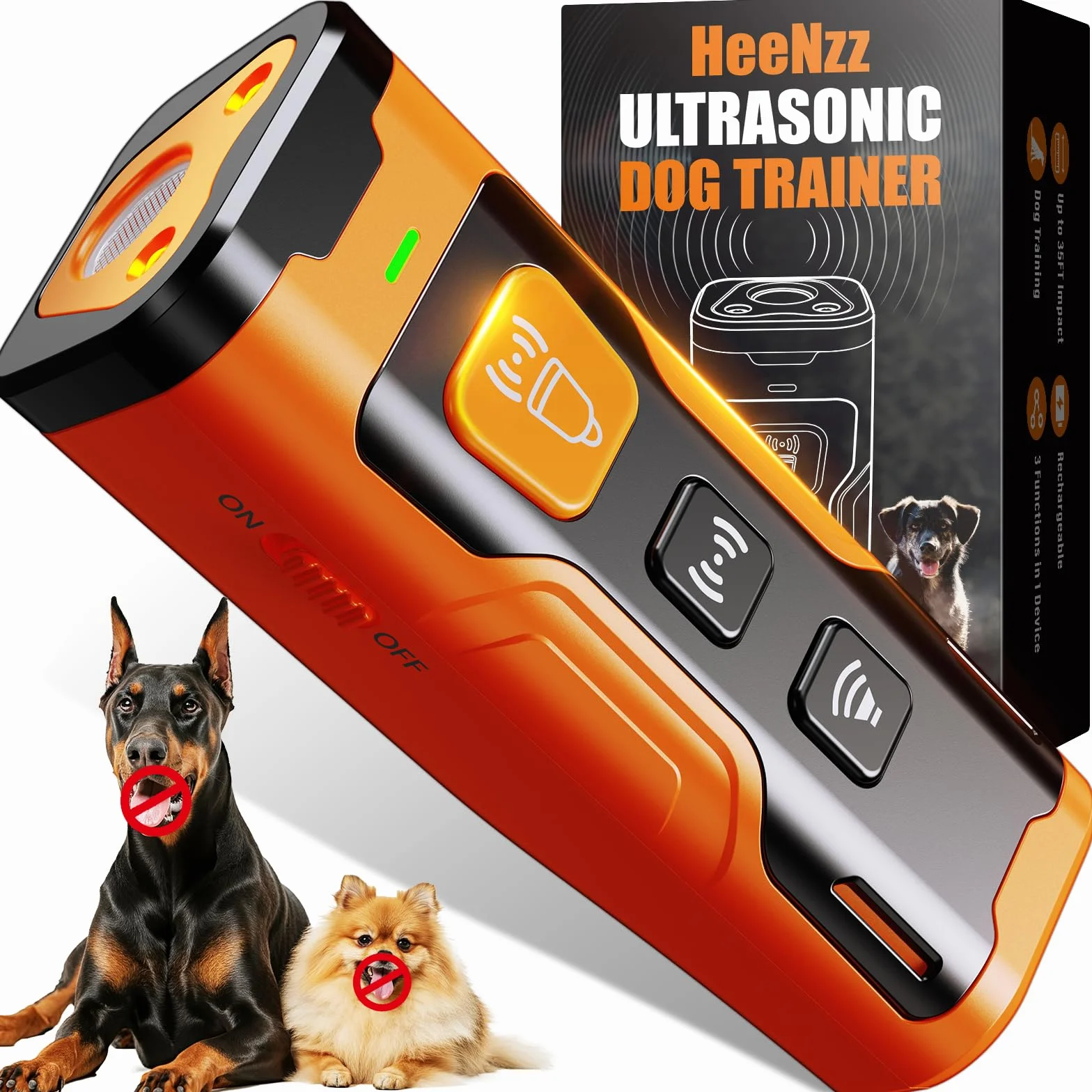 HeeNzz Dog Bark Deterrent Devices for Own or Neighbor's Dog Ultrasonic Dog Training Device Safe & Effective Portable Anti Barking Device for Dogs Indoor Outdoor Use Orange