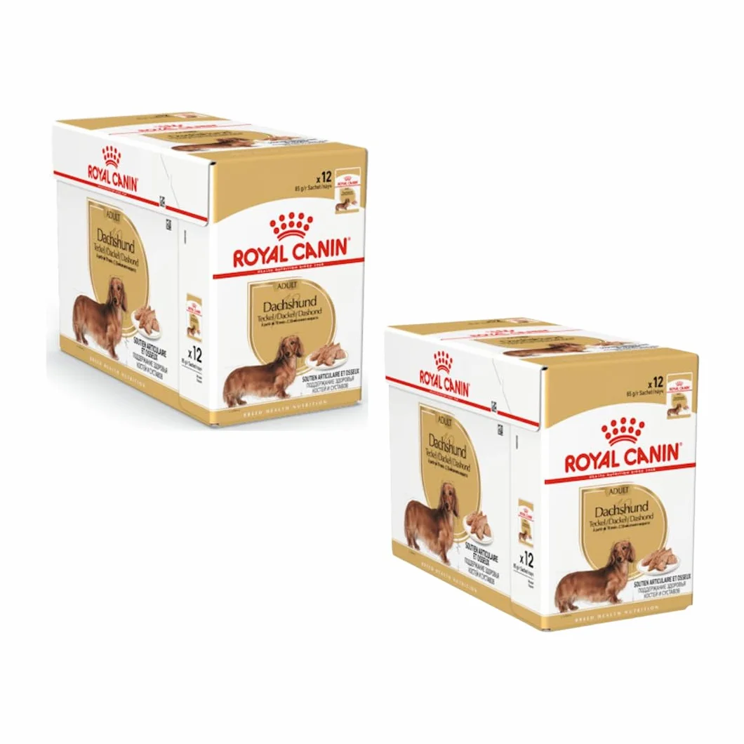 Royal Canin Jamnik mus dla dorosłych, dwupak, 2 x 12 x 85 g, pełnoporcjowa karma dla psów, dla dorosłych jamników, może pomóc w ochronie kości i stawów