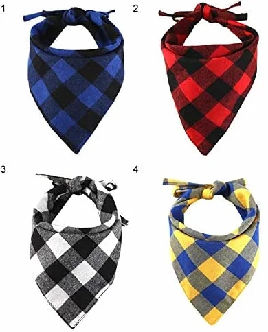 CHUKCHI Bandana dla psa w kratę, 4-pak - regulowane chusteczki dla psów, szalik, zmywalny, w kratę, trójkątna, dwustronna, bawełniana bandana z sznurkiem, odpowiednia dla małych, średnich i dużych